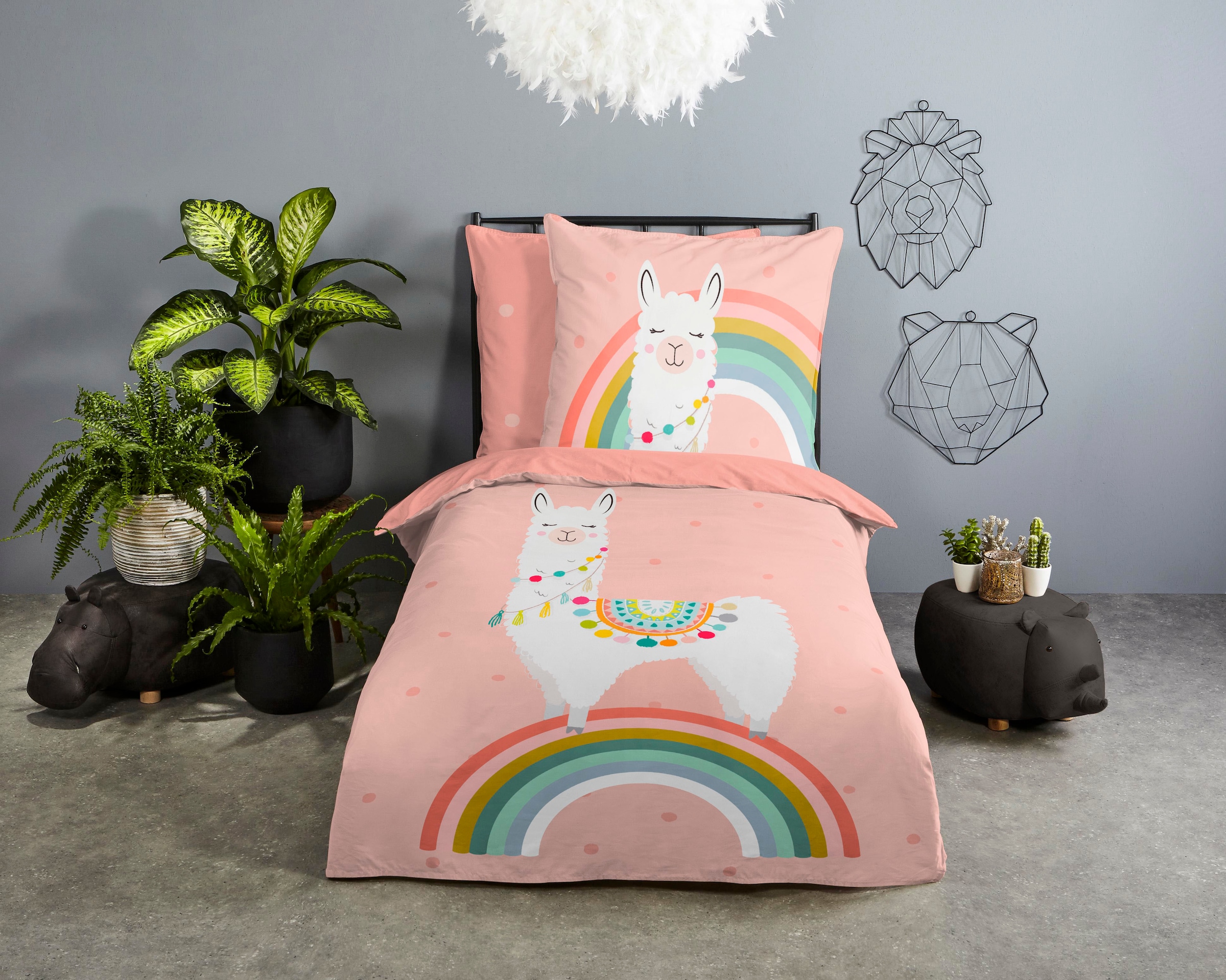 good morning Kinderbettwäsche "Llamaa" 2 Stk. Baumwolle, 135x200, Reißversc günstig online kaufen