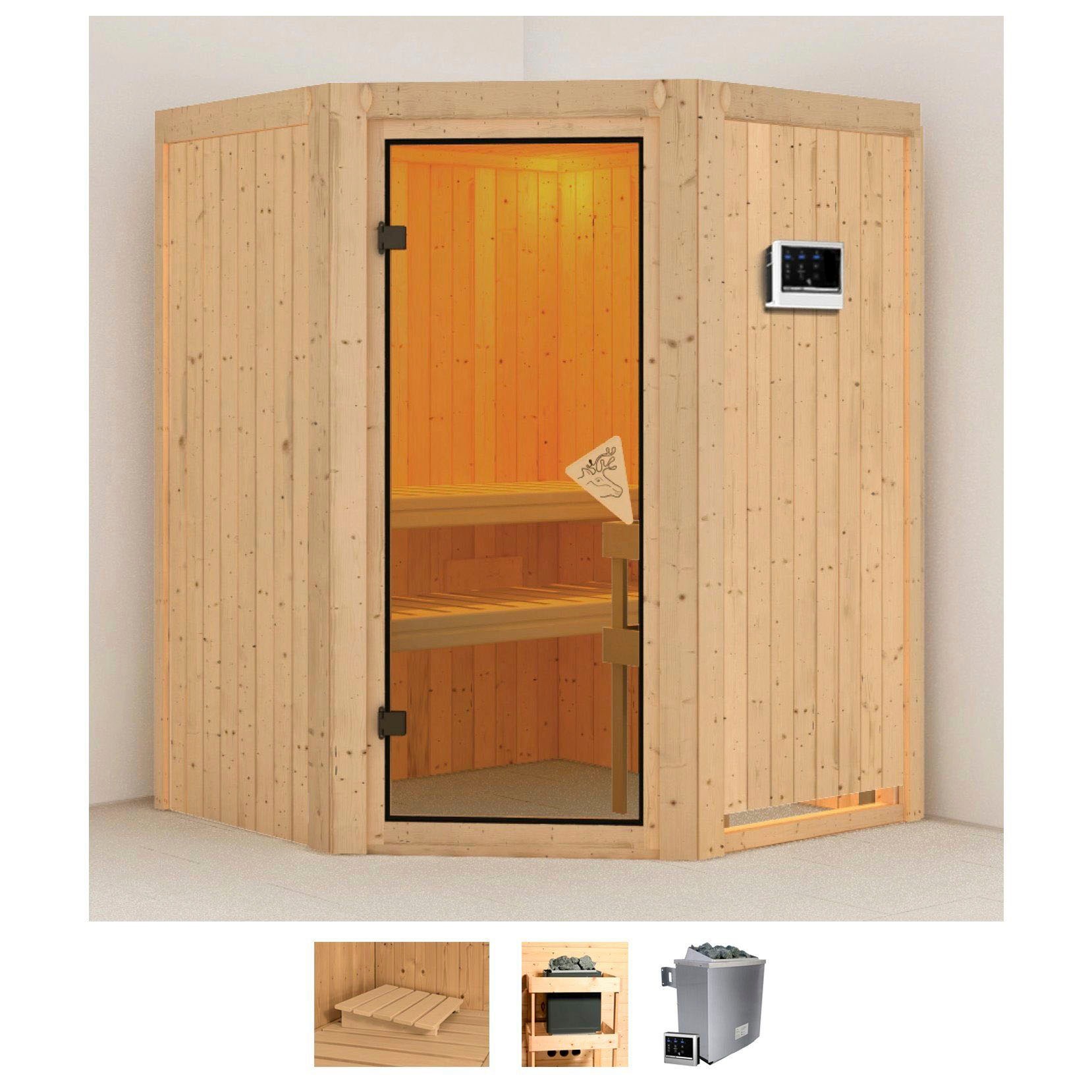 Karibu Sauna "Larin" Set, Ofen 9 KW externe Strg easy