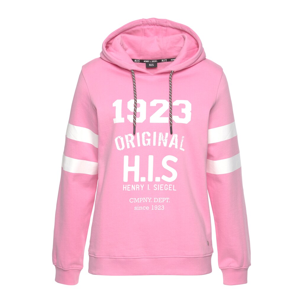 Damenmode Cotton made in Africa H.I.S Kapuzensweatshirt, mit Retro-Druck von H.I.S - NEUE KOLLEKTION pink Damenmode Cotton made in Africa H.I.S Kapuzensweatshirt, mit Retro-Druck von H.I.S - NEUE KOLLEKTION pink