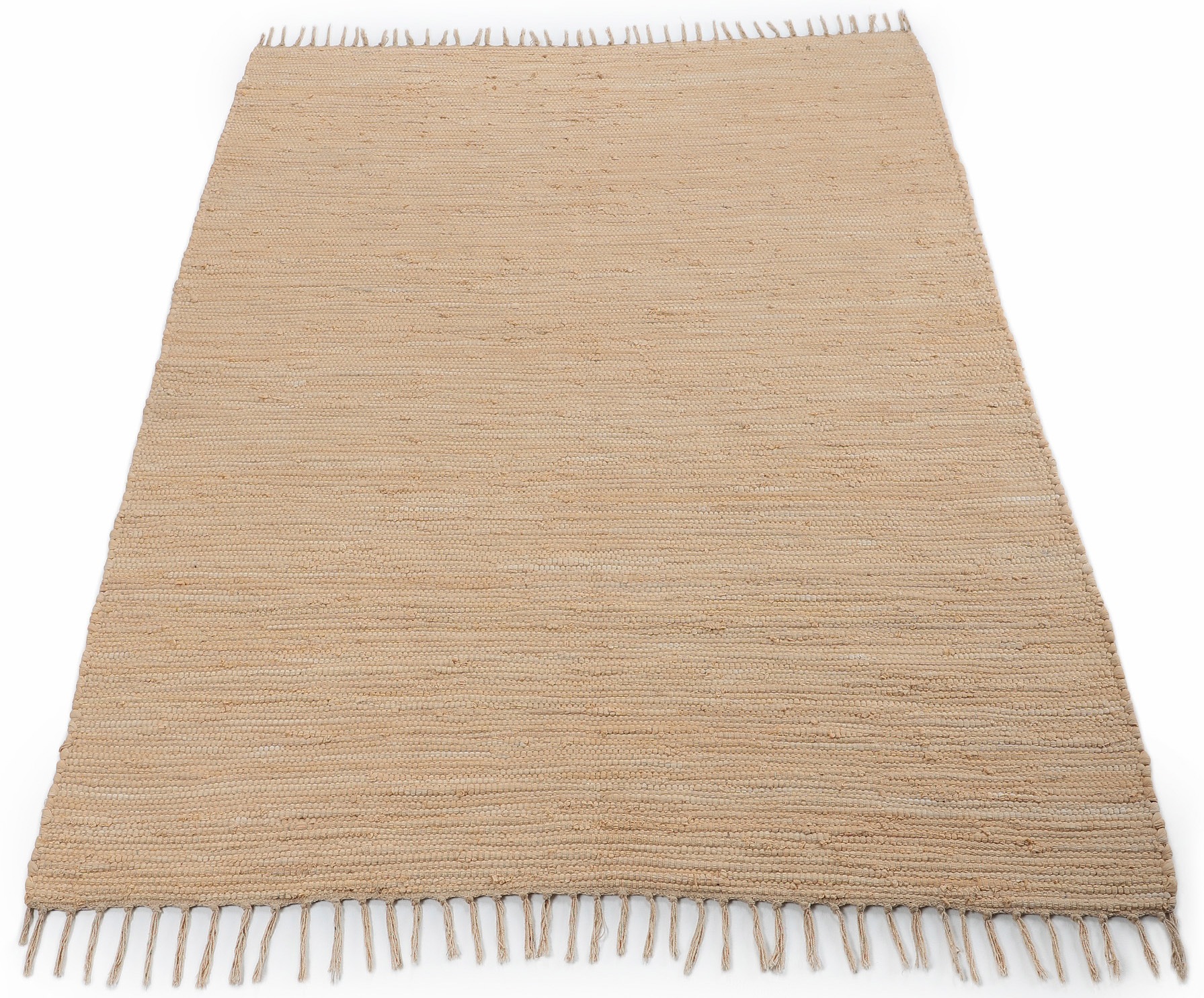 carpetfine Teppich »Kelim Chindi uni«, rechteckig, 5 mm Höhe, Wendeteppich, reine Baumwolle, handgewebt, Uni-Farben, mit Fransen