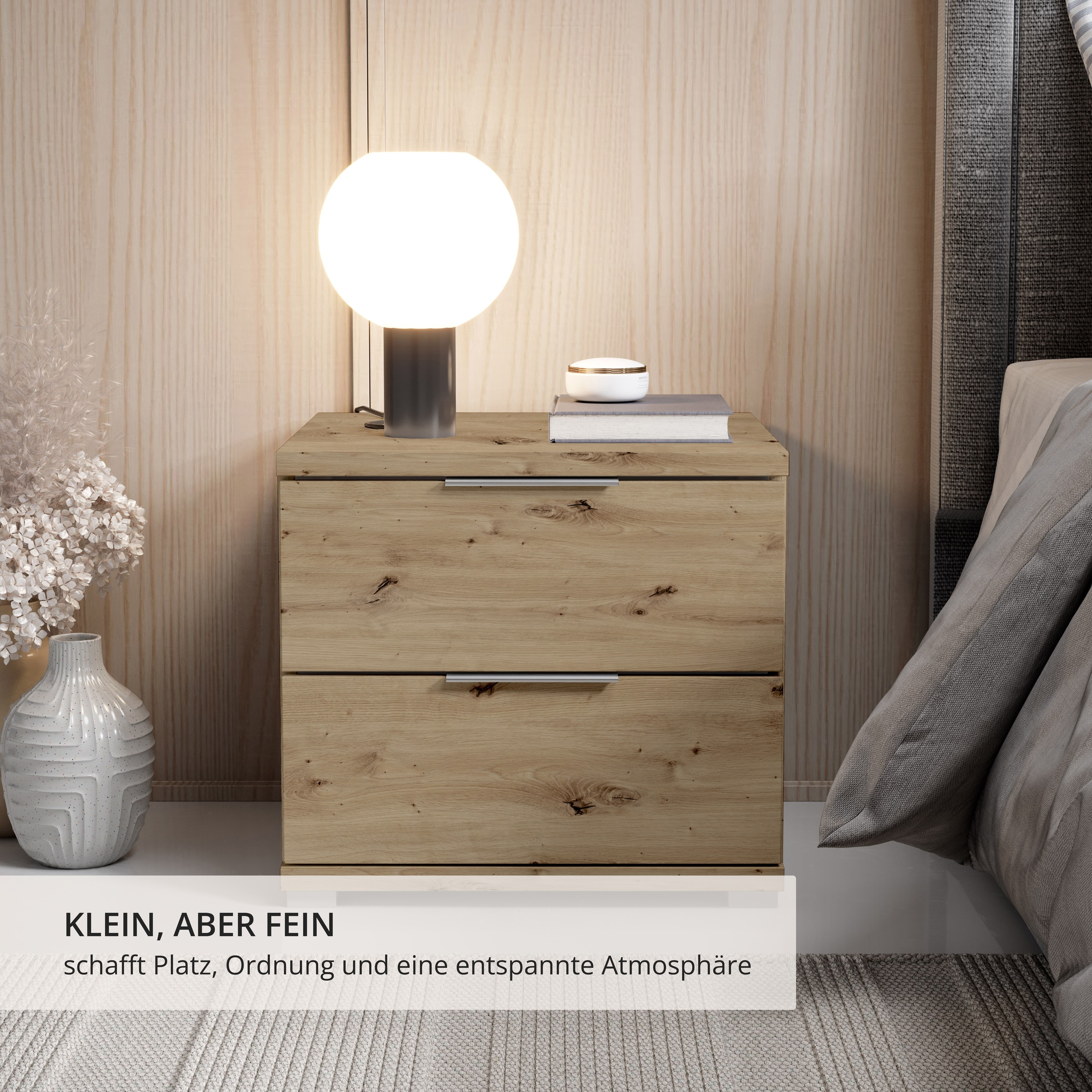 Schlafkontor Nachtkommode »Smilla Nachttisch, Nachtkonsole mit Schubkästen« Korpus melaminbeschichtet, silberfarbige oder schwarze Griffe