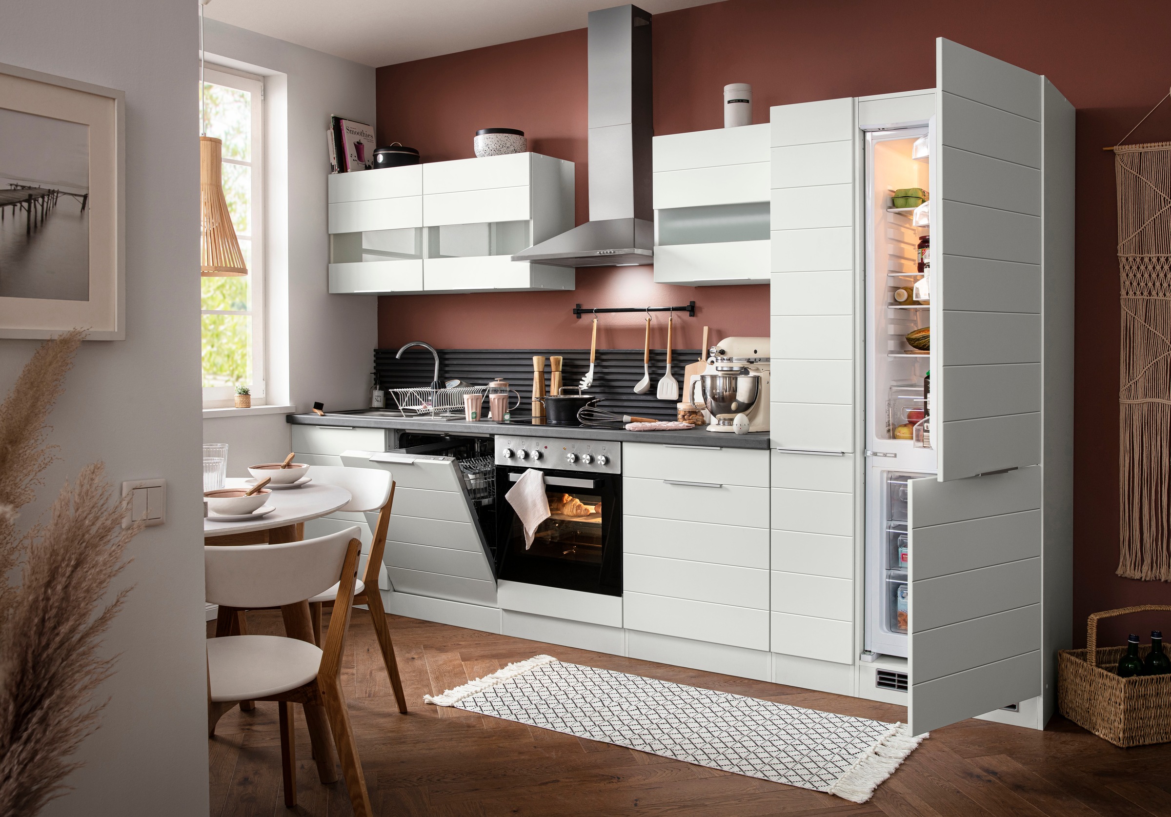 KOCHSTATION Küchenzeile »KS-Luhe« 330 cm breit, wahlweise mit oder ohne E-Geräten, gefräste MDF-Fronten