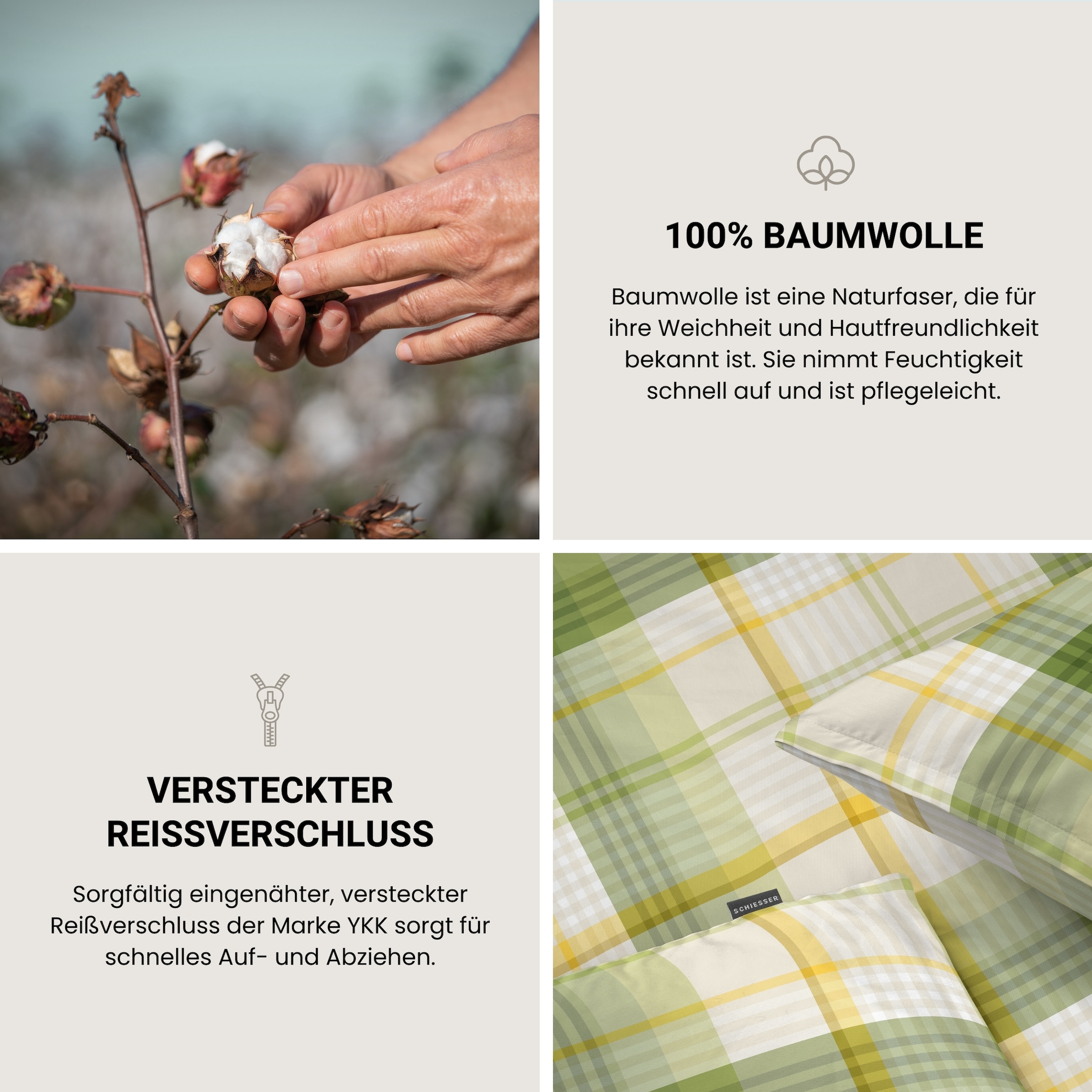 Schiesser Bettwäsche »Mosa aus weicher Baumwolle mit zeitlosen Karos« 2 MADE IN GREEN by OEKO-TEX®