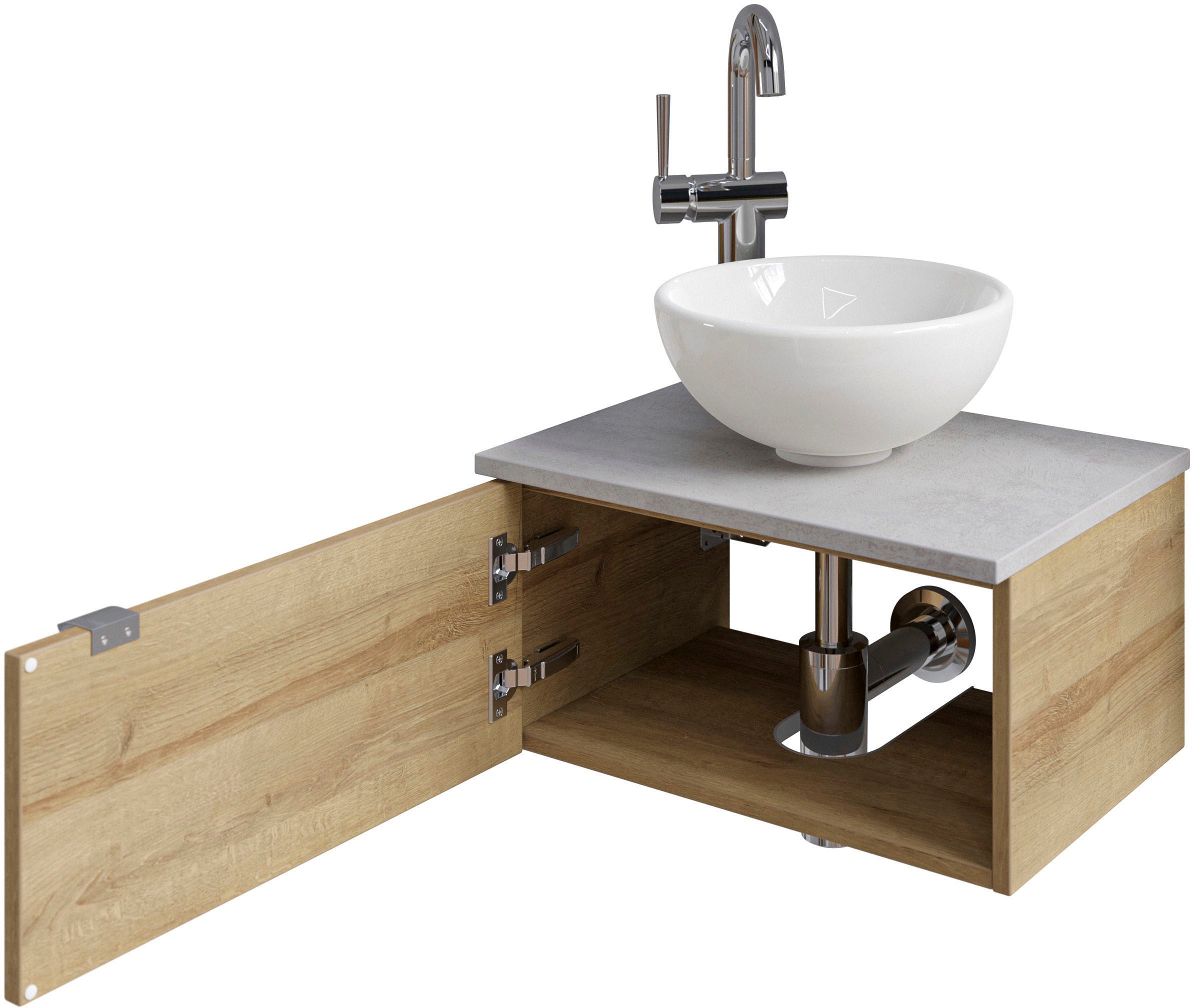 Saphir Waschtisch »Serie 6915 Waschschale mit Unterschrank für Gästebad, Gäste WC«, 51 cm breit, 1 Tür, Waschtischplatte, kleine Bäder, ohne Armatur