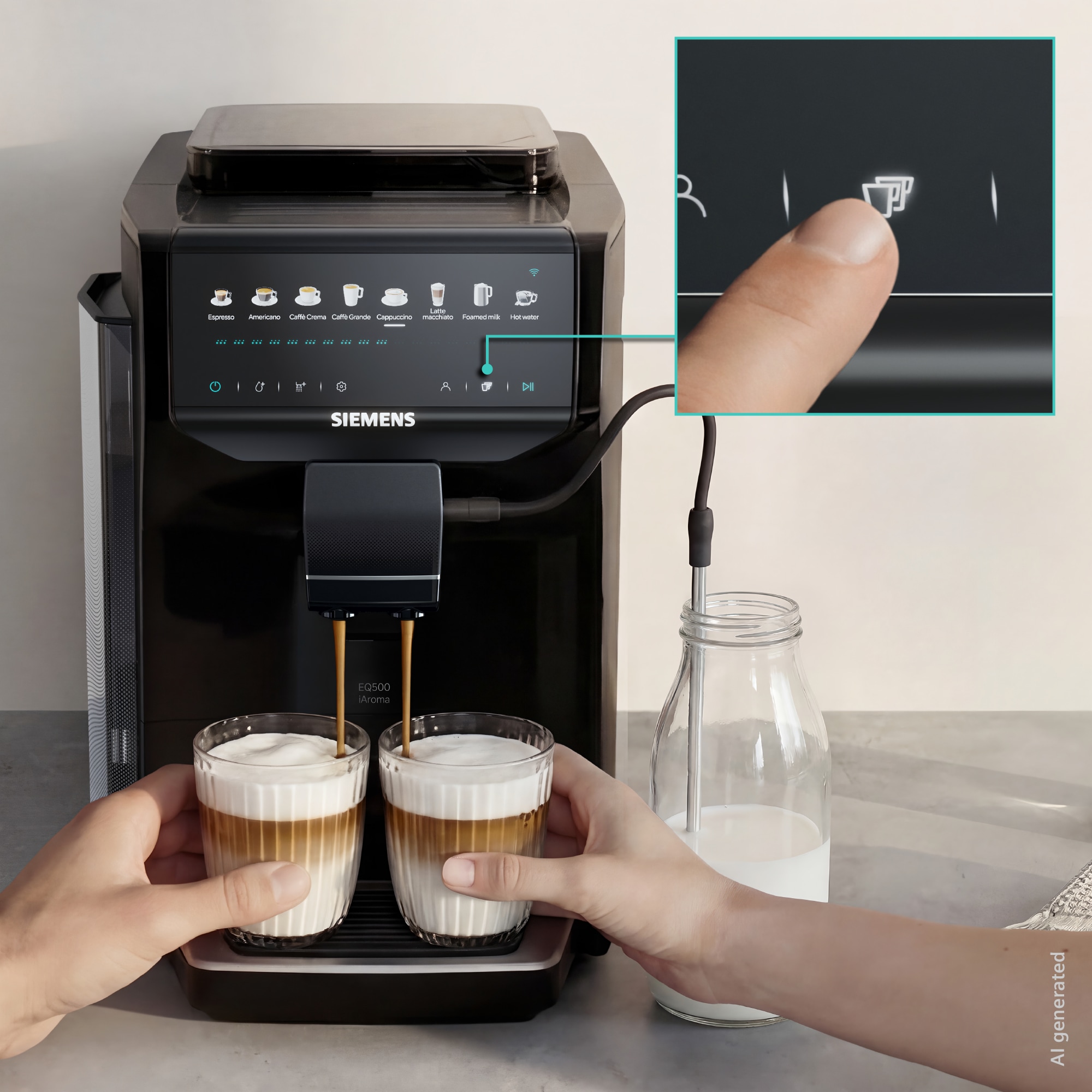 SIEMENS Kaffeevollautomat »EQ500 TP553E19, Doppeltassenfunktion, 8 Getränke, farb. Touchdisplay« Keramikmahlwerk, entnehmbare Brüheinheit, Steuerung per App, Schwarz