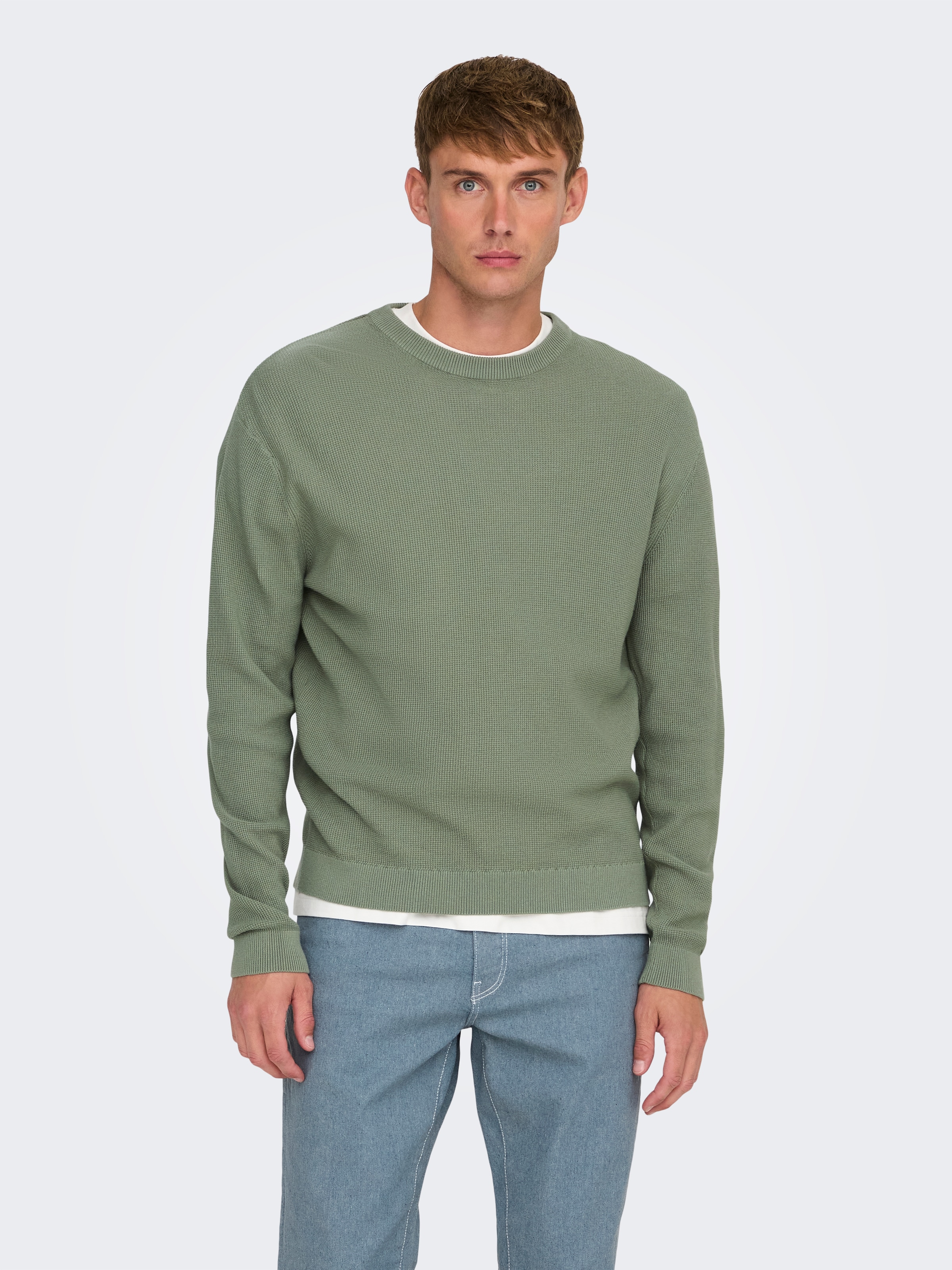 ONLY & SONS Rundhalspullover "ONSTONY DS 12 LS WAFFLE CREW KNIT" Baumwolle, günstig online kaufen