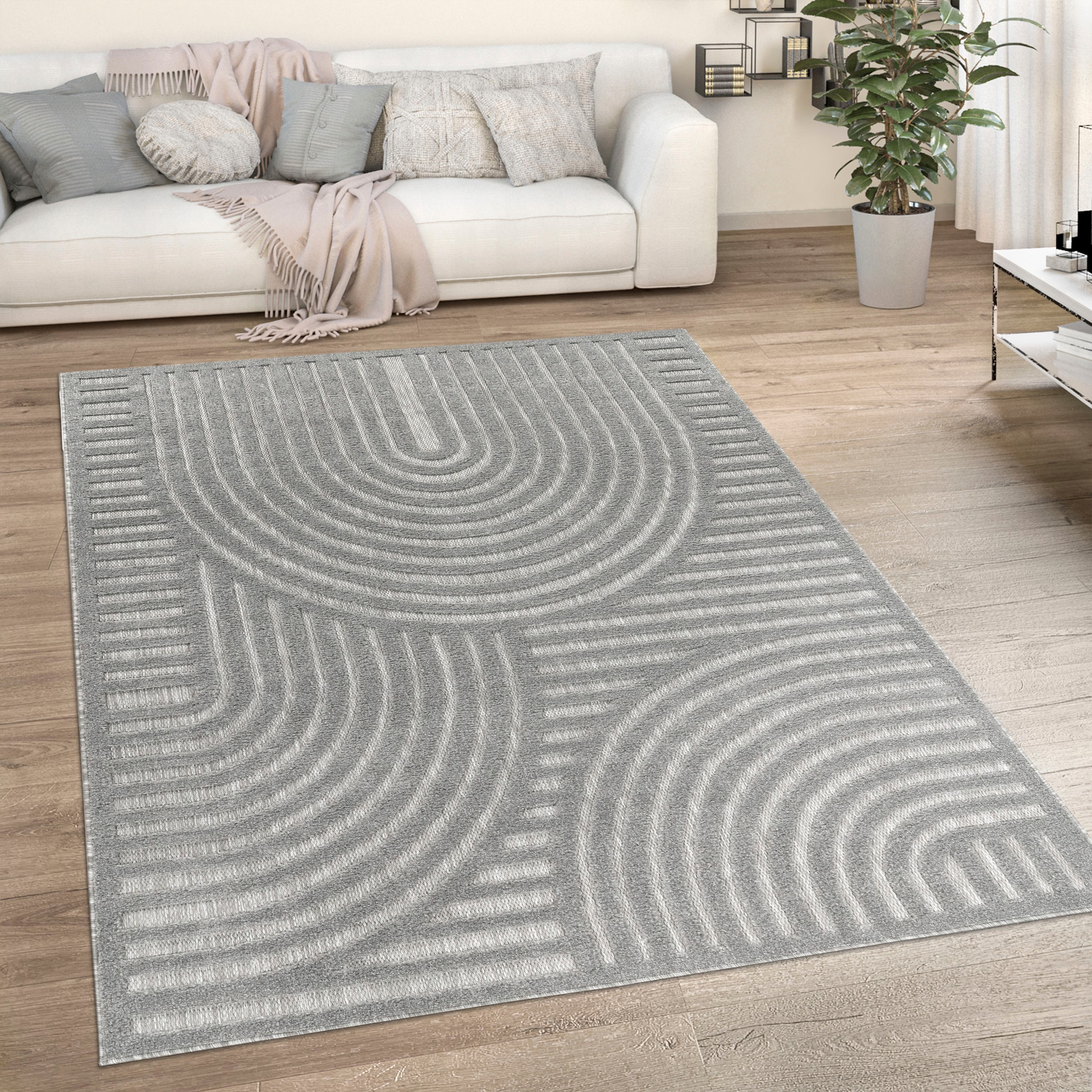 Paco Home Teppich »Livorno 674«, rechteckig, 14 mm Höhe, Uni Farben, moderner Hoch-Tief-Effekt, Scandi-Look, Outdoor geeignet