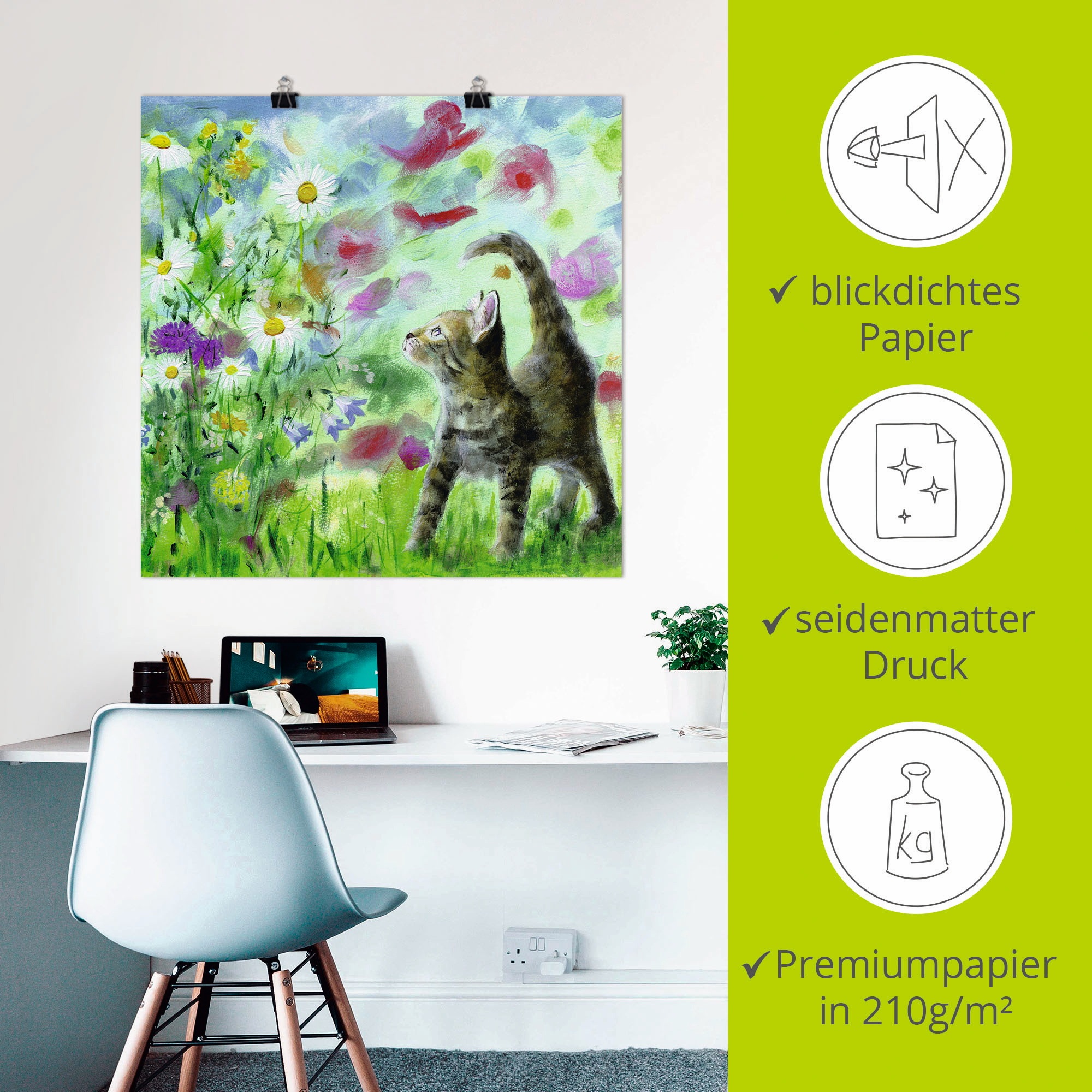 Artland Wandbild »Sommerwiese mit Kätzchen«, Haustiere, (1 St.), als Leinwandbild, Poster, Wandaufkleber in verschied. Größen
