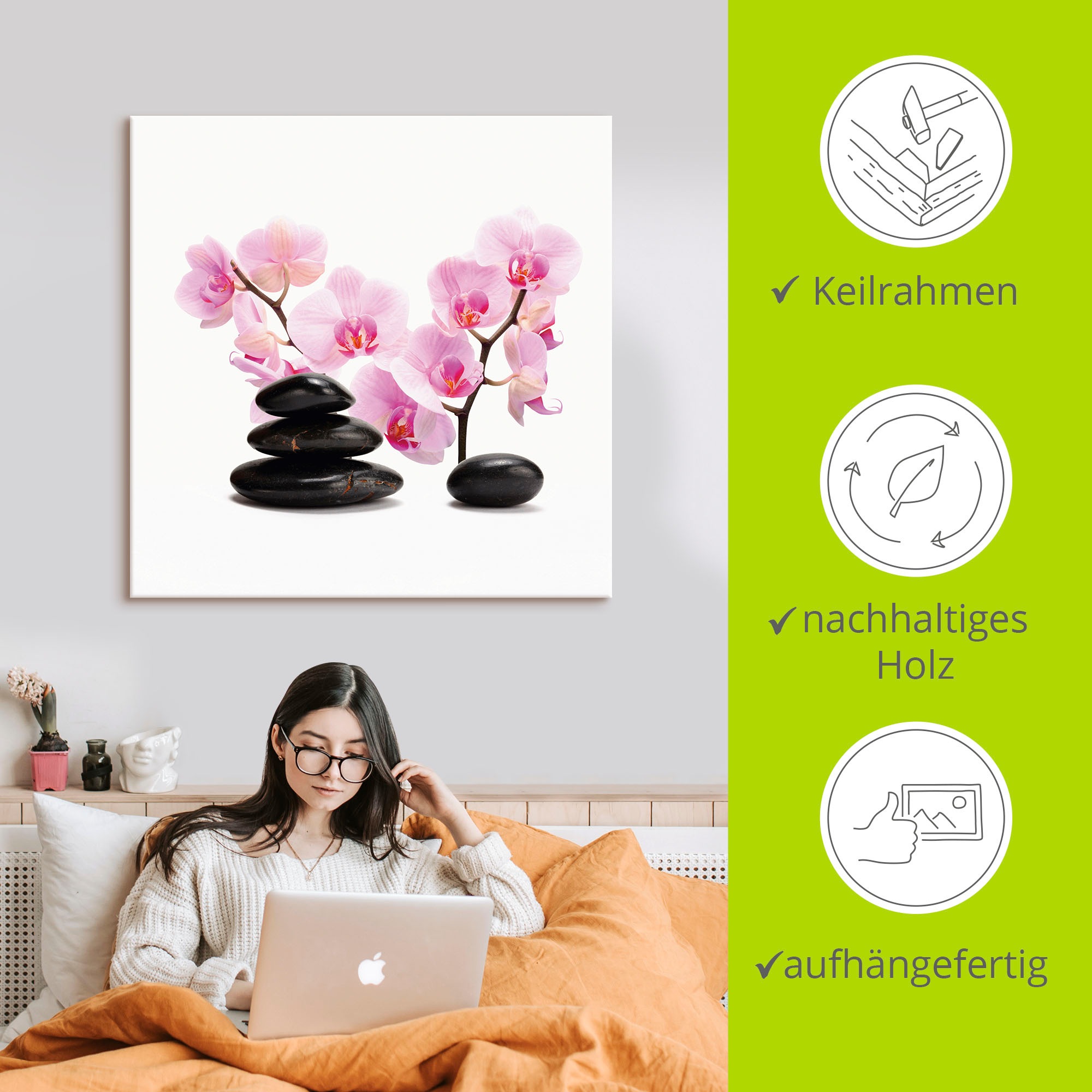 Artland Leinwandbild "Schwarze Steine und pink Orchidee" Zen 1 Stk. tlg. au günstig online kaufen