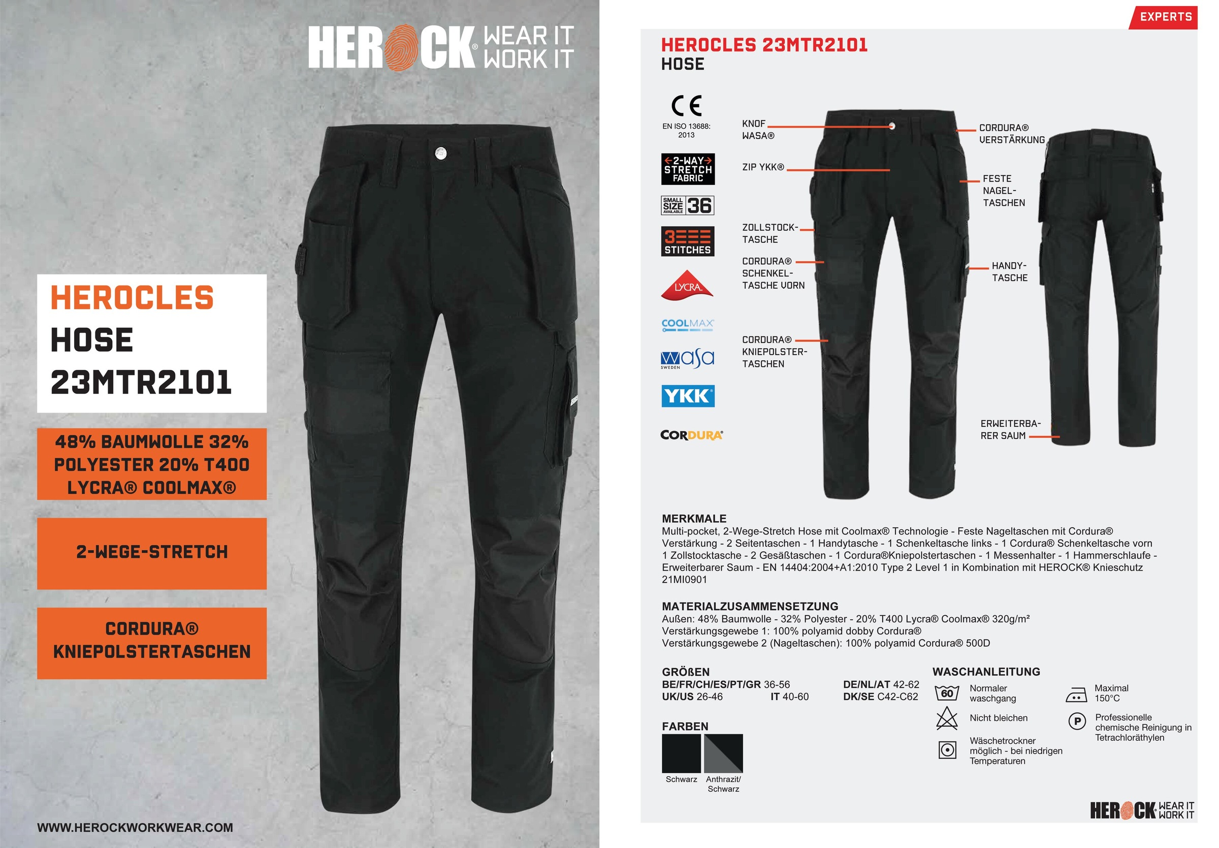 Herock Arbeitshose »HEROCLES«, (Coolmax® Technologie), Multi-pocket, Stretch,  sehr robust, feste Nageltaschen auf Rechnung | BAUR