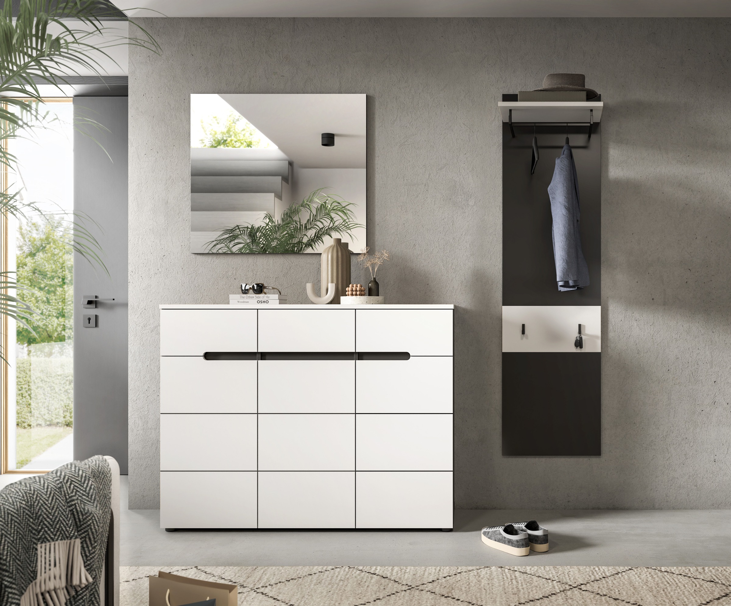 INOSIGN Garderoben-Set, (Set, 3 St., bestehend aus: Kommode, Spiegel und Garderobenpaneel), Garderobenkombination, Kombination, Set, Flurgarderobe, Diele
