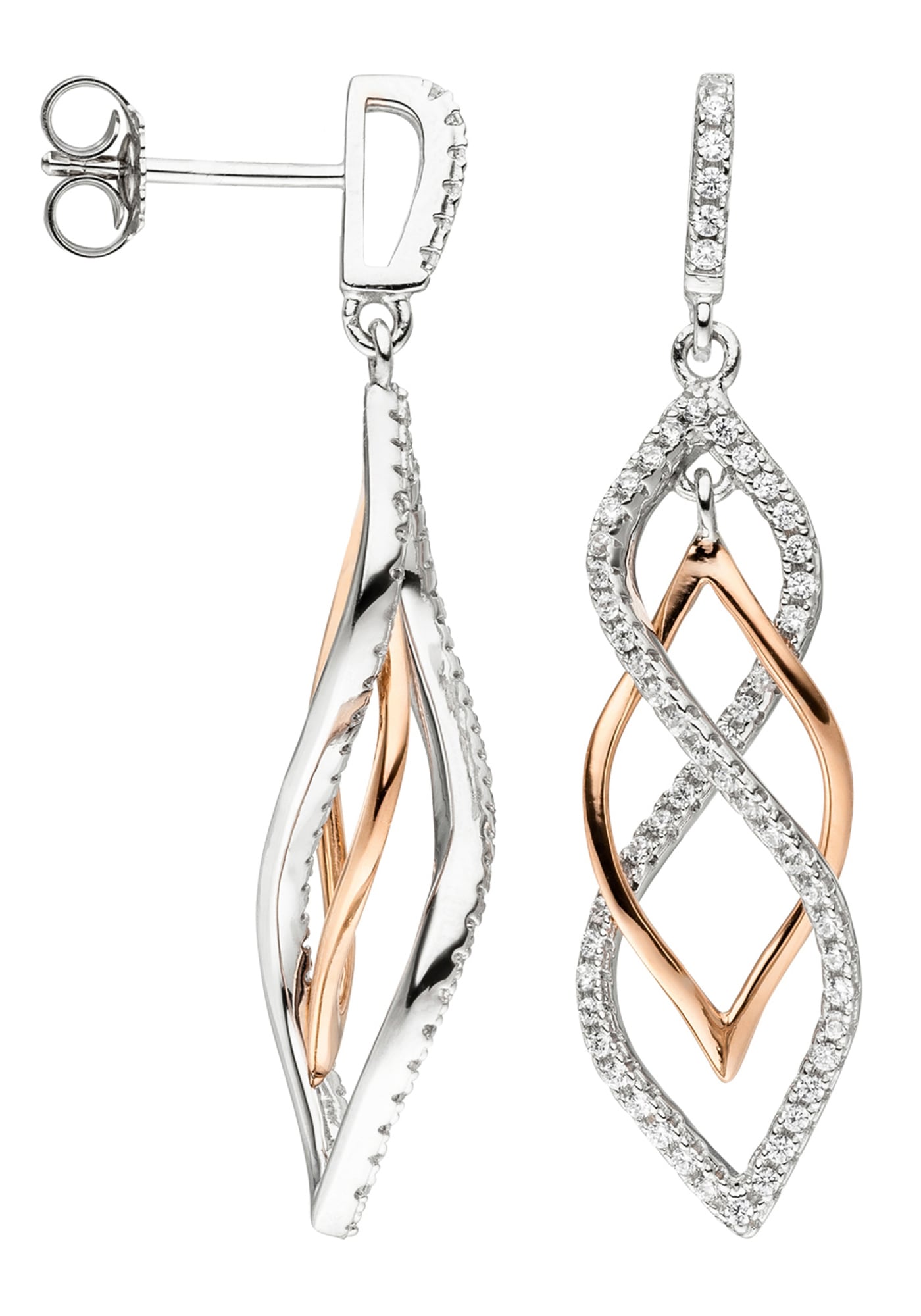 JOBO Paar Ohrhänger »Ohrringe teil-vergoldet mit | Zirkonia Silber in bestellen BAUR 925 Bicolor-Optik«