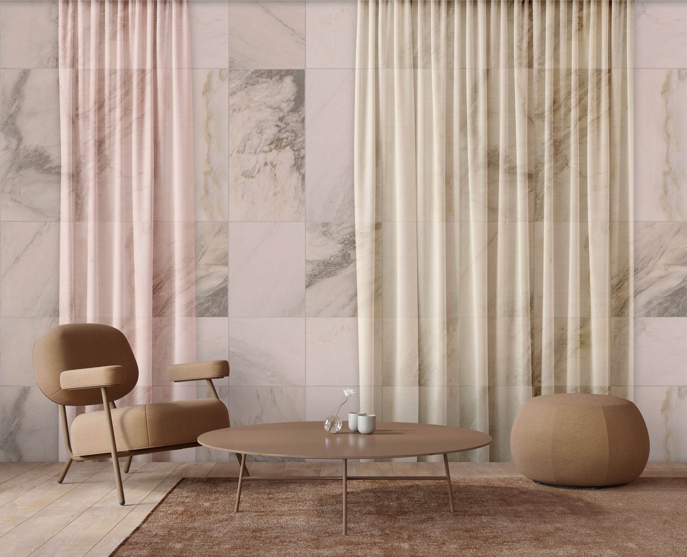 living walls Vliestapete "Fototapete Marmoroptik Vorhang Elegant modern" matt glatt