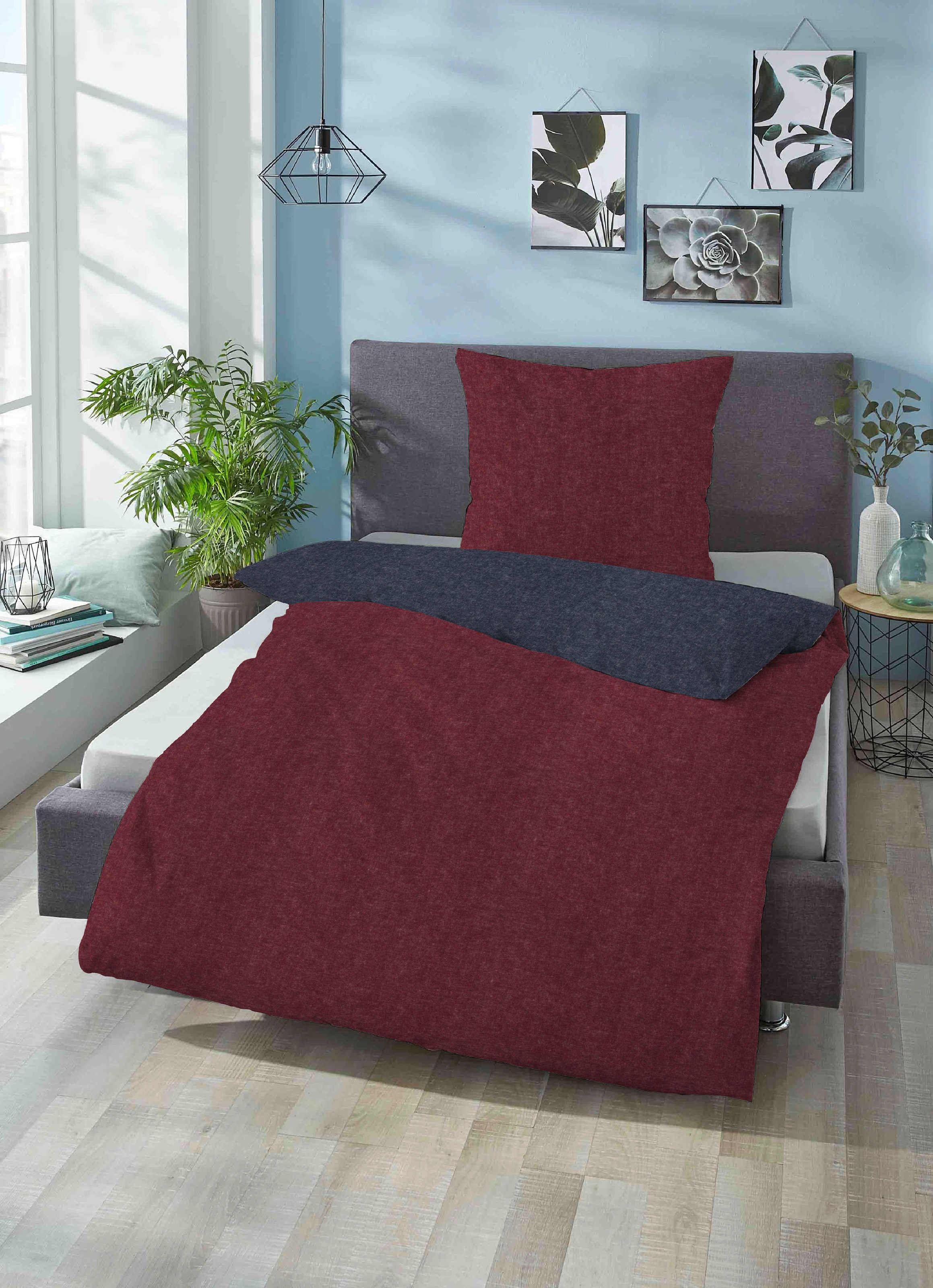 Biberna Wendebettwäsche "Hermal" 2 Stk. Flanell in Melangeoptik, Winterbett günstig online kaufen