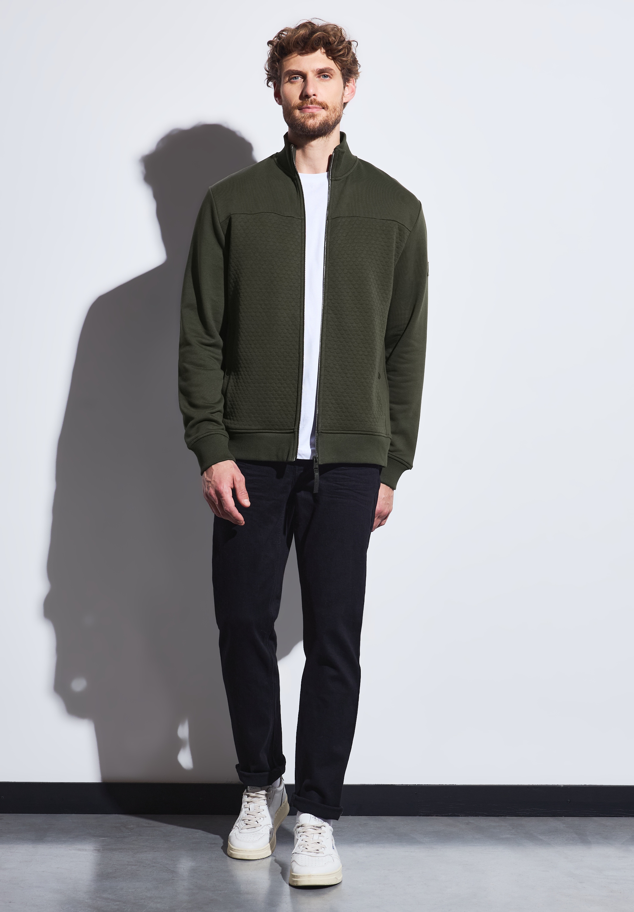 STREET ONE MEN Sweatjacke, mit Stehkragen