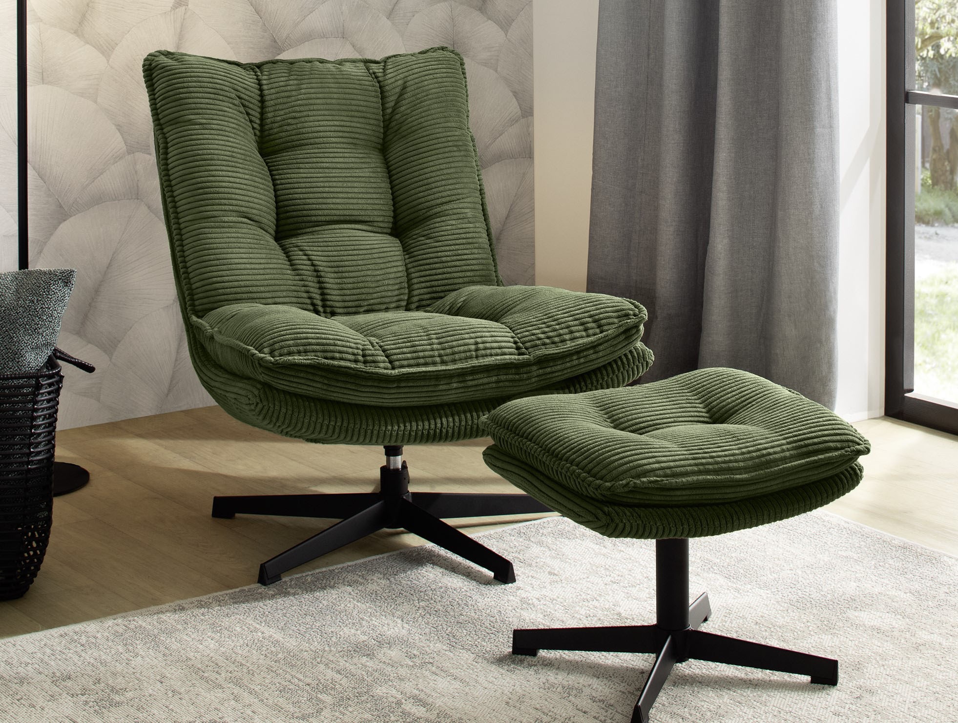 Jockenhöfer Gruppe Relaxsessel "Kasper, B: 76 cm, Sitzhöhe: 47 cm" Set: mit Hocker, 360 Drehfunktion, Cord