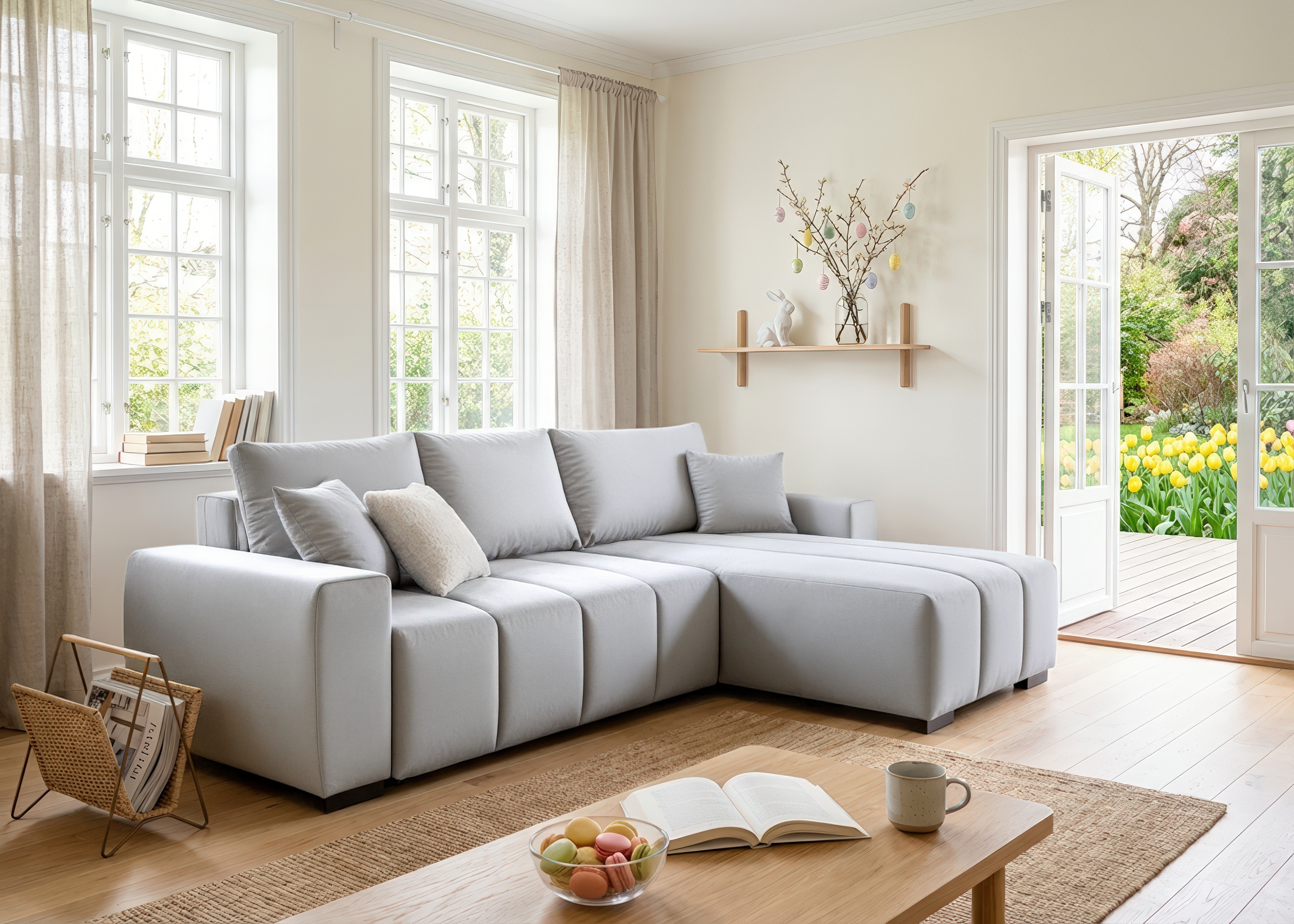 Home affaire Ecksofa "Bello L-Form, B: 256 cm" Bettfunktion, Bettkasten & 2 Zierkissen, Federkern