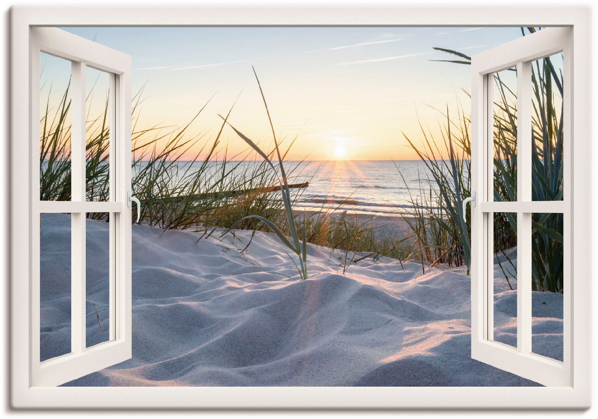 Artland Wandbild »Ostseestrand oder Größen Leinwandbild, St.), (1 Bilder, in als versch. durchs Fenster«, BAUR Wandaufkleber Poster kaufen Alubild, | Meer