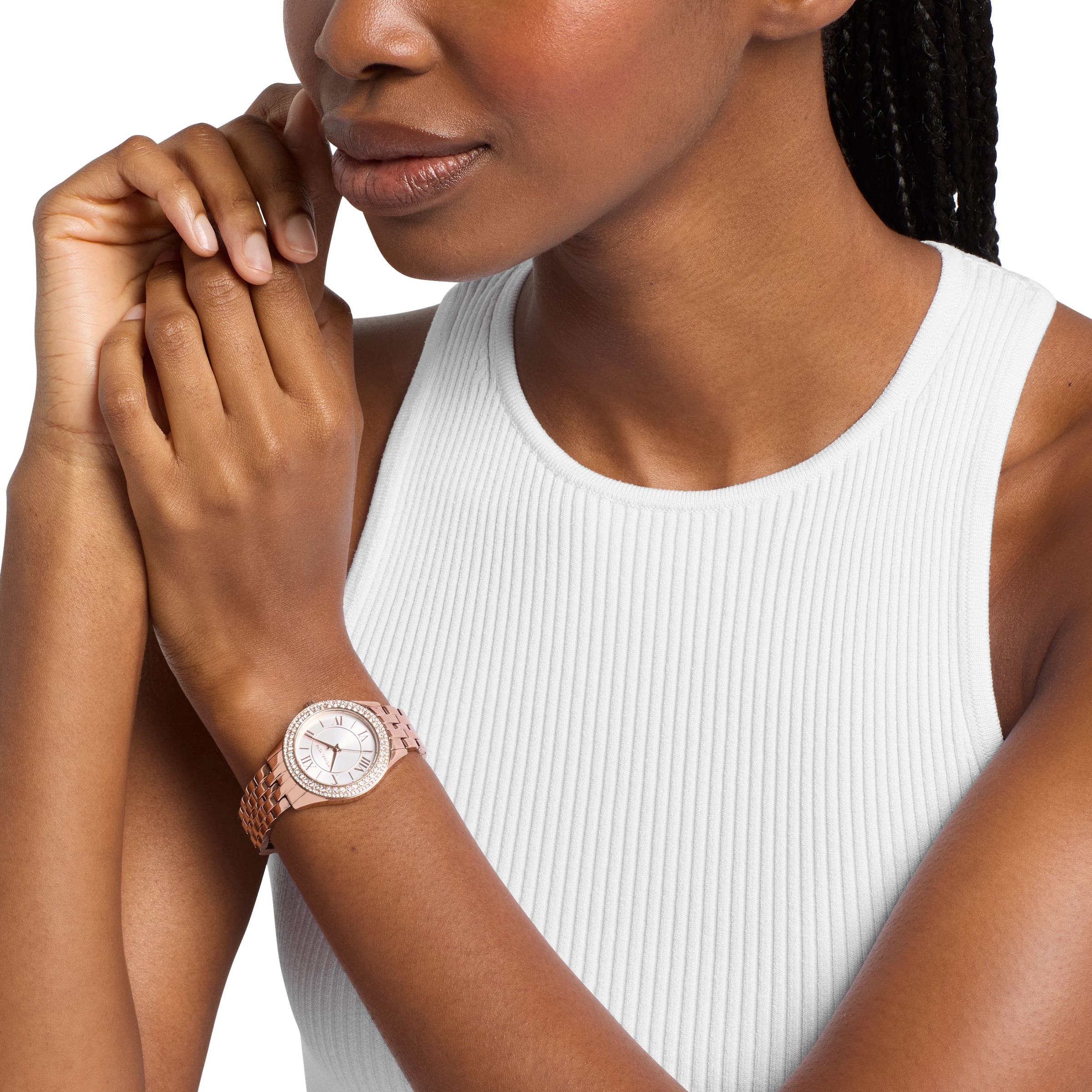 MICHAEL KORS Quarzuhr »Harlowe« Armbanduhr, Edelstahlarmband, analog, Glassteine
