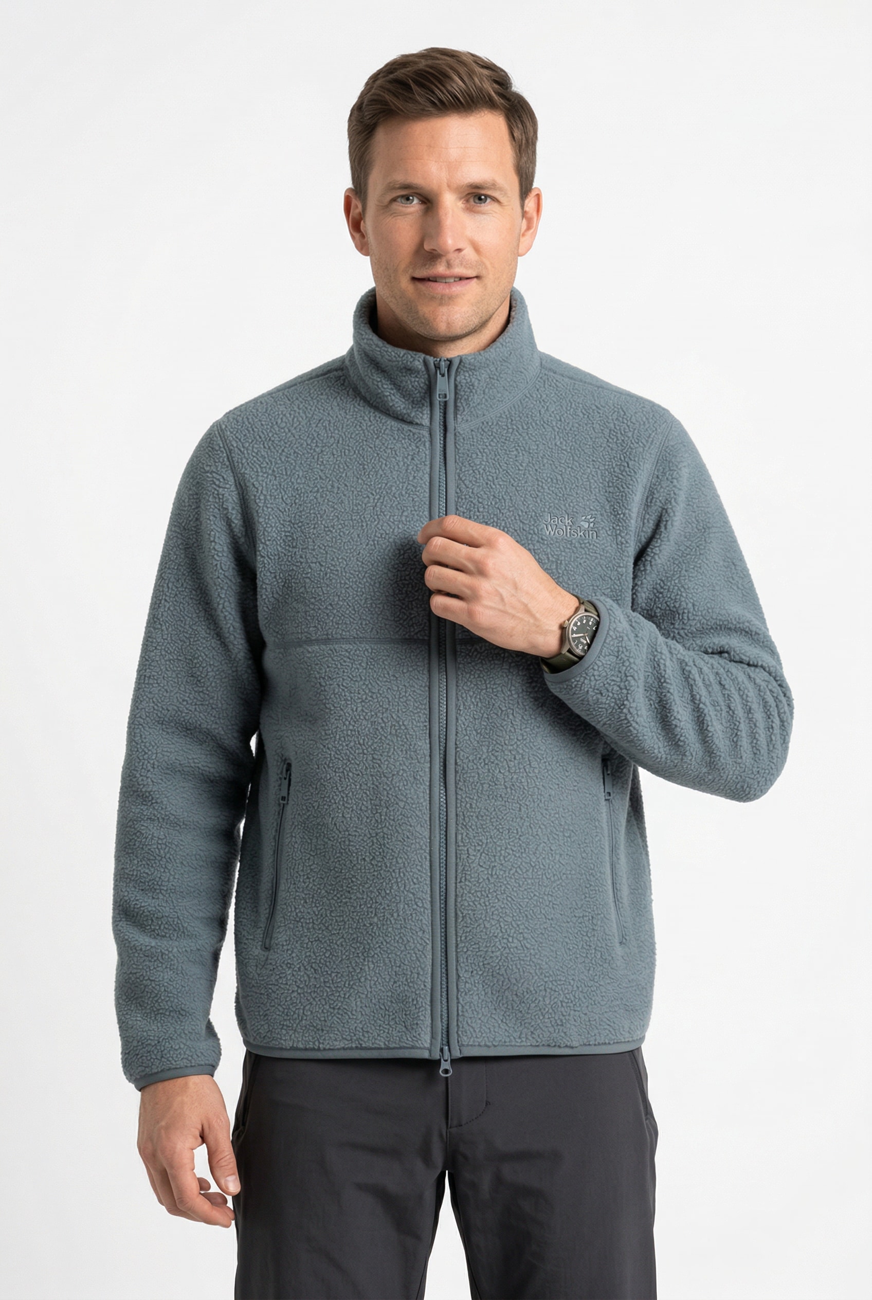 Jack Wolfskin Fleecejacke "LITE CURL FZ M" Langarm-Design mit Reißverschluss, wasserabweisend, windabweisend