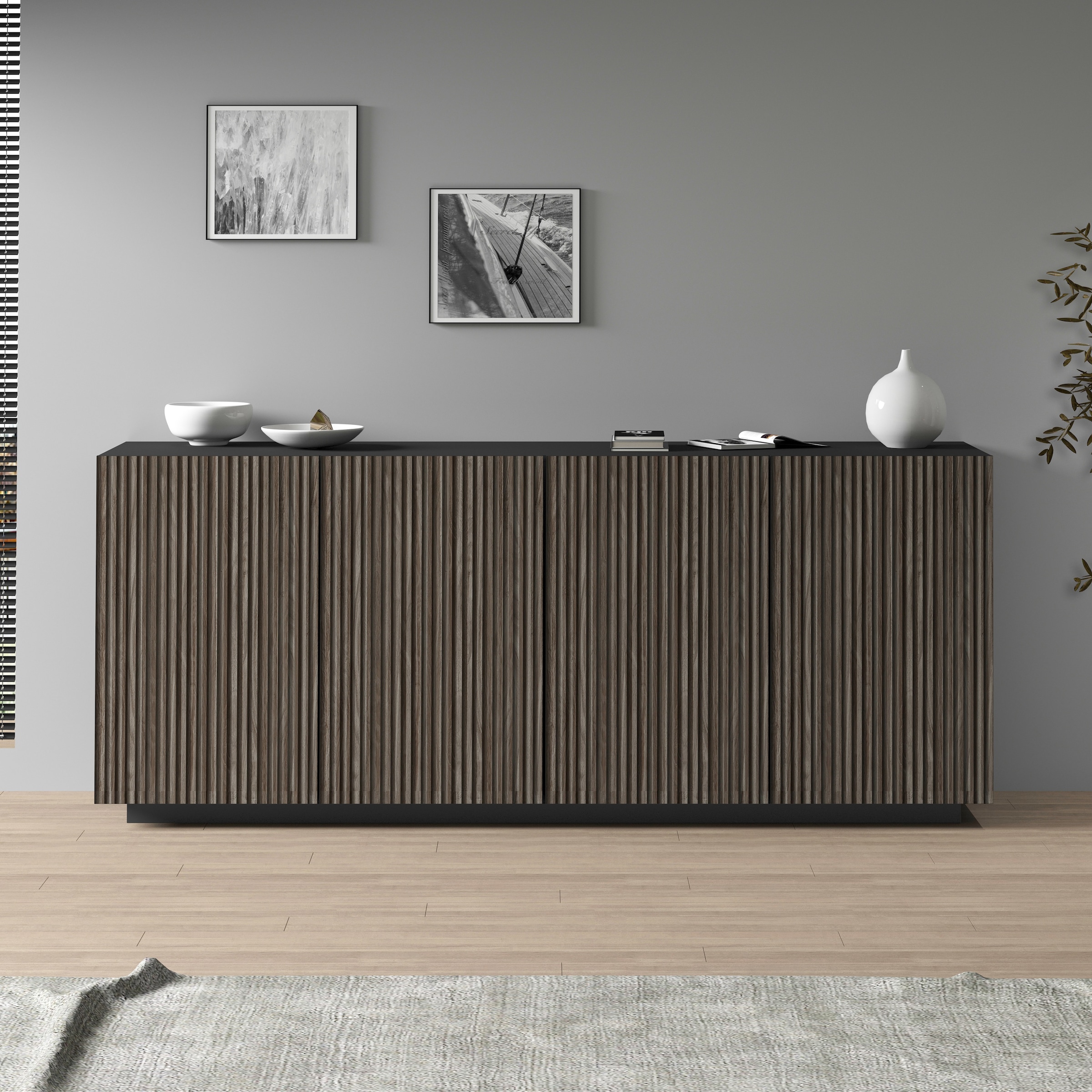 INOSIGN Sideboard »Vega Sideboard,Kommode,200 cm«, mit 4 Türen,Fronten mit Rillen-Optik