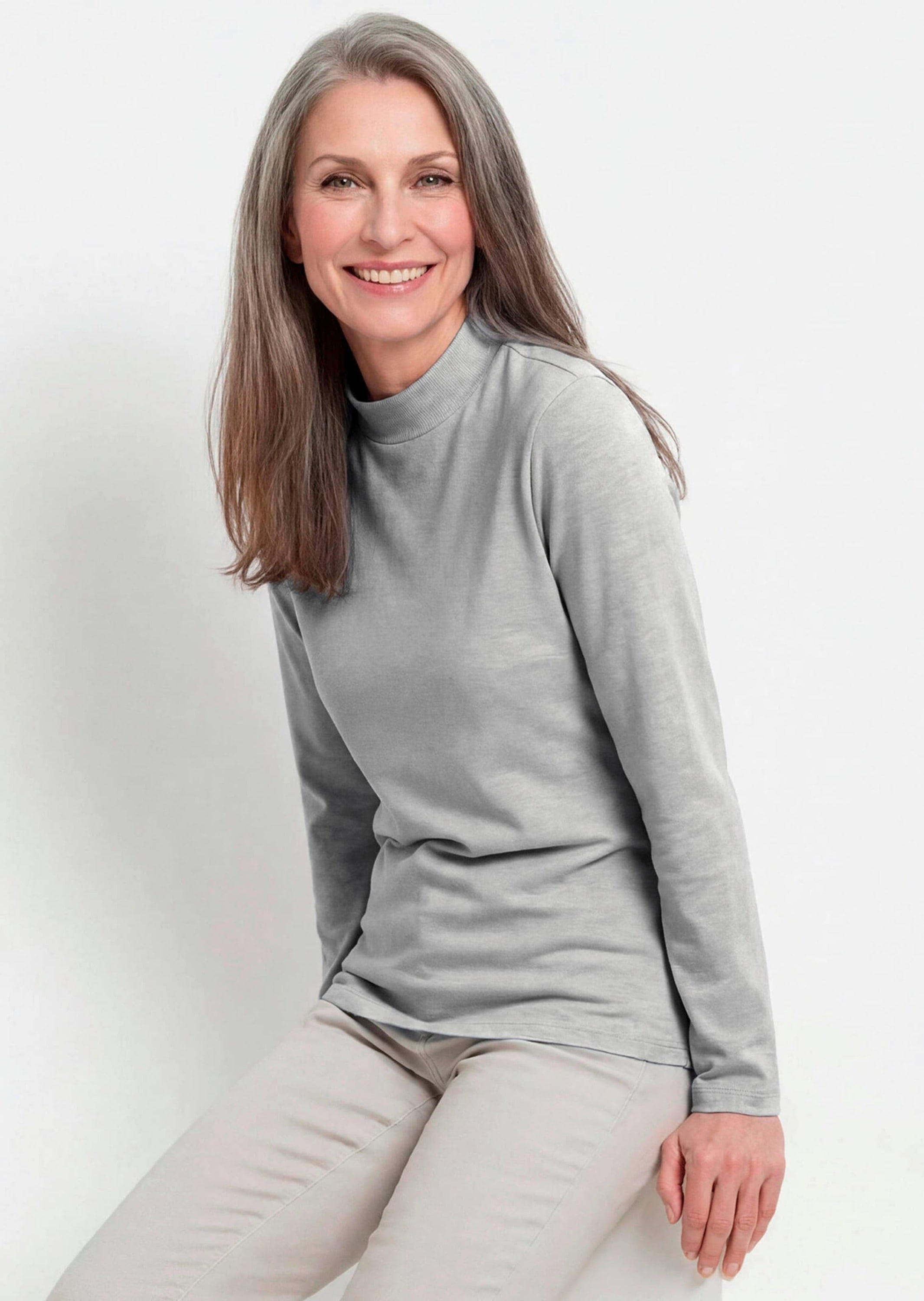 GOLDNER Kurzarmshirt »Baumwollshirt mit Langarm« stretchbequemer Baumwolljersey