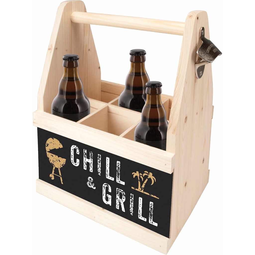 Contento Flaschenkorb »Chill & Grill«, (1 tlg.), aus europäischem Holz