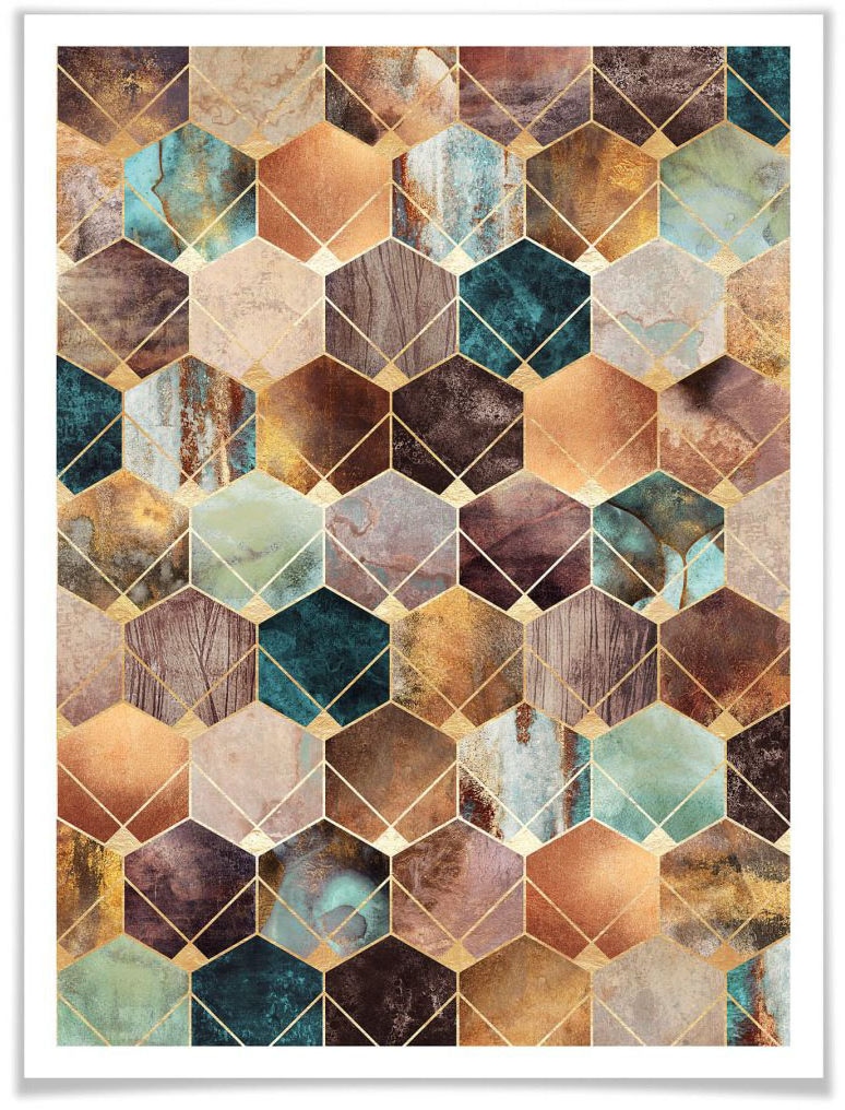 Wall-Art Poster »Hexagone (1 Gold Schriftzug, | BAUR bestellen St.) Kupfer«