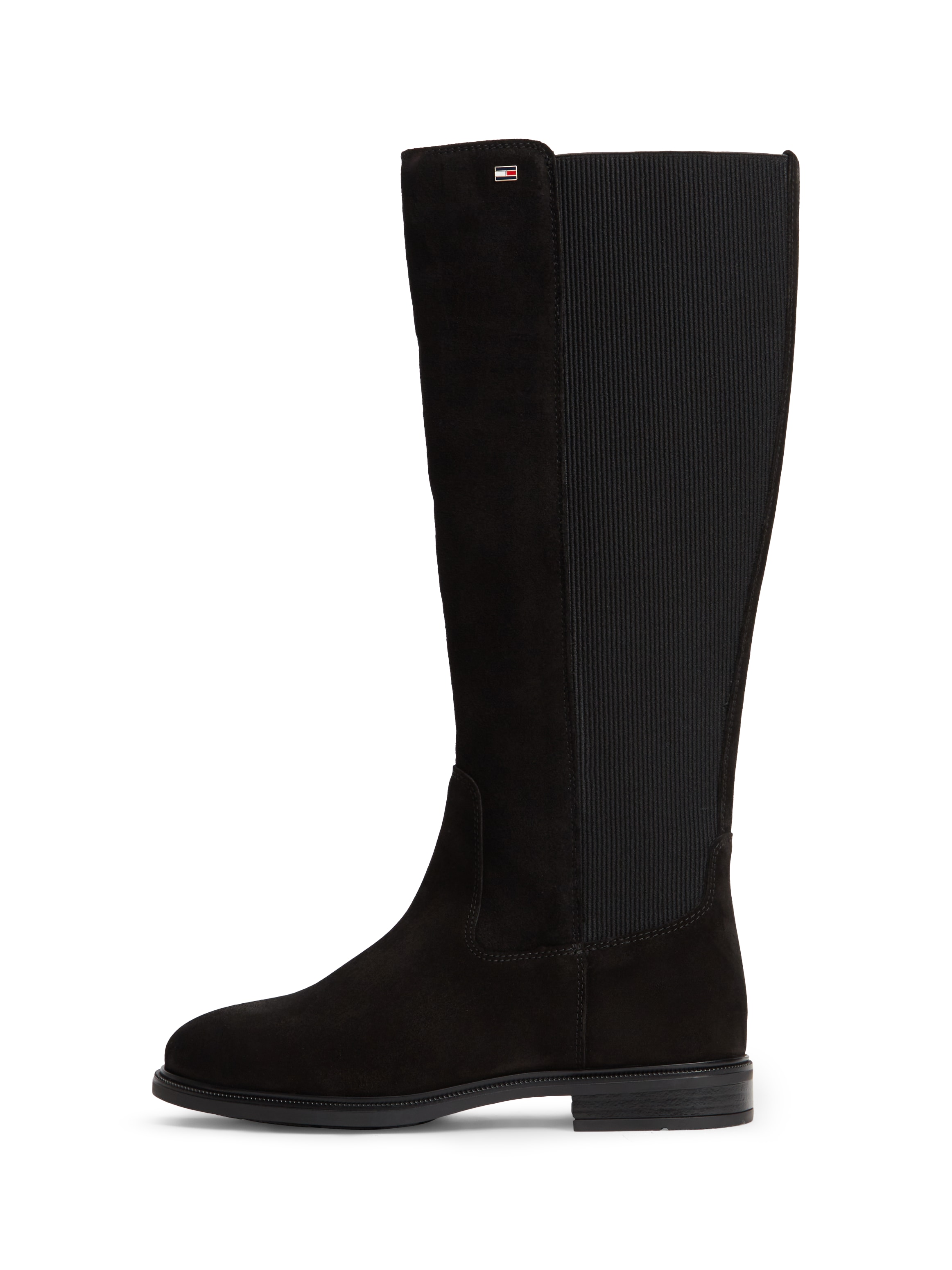 Tommy Hilfiger Stiefel "ENAMEL FLAG SUEDE HIGH CHELSEA" Blockabsatz, Langschaftstiefel mit Label-Flag