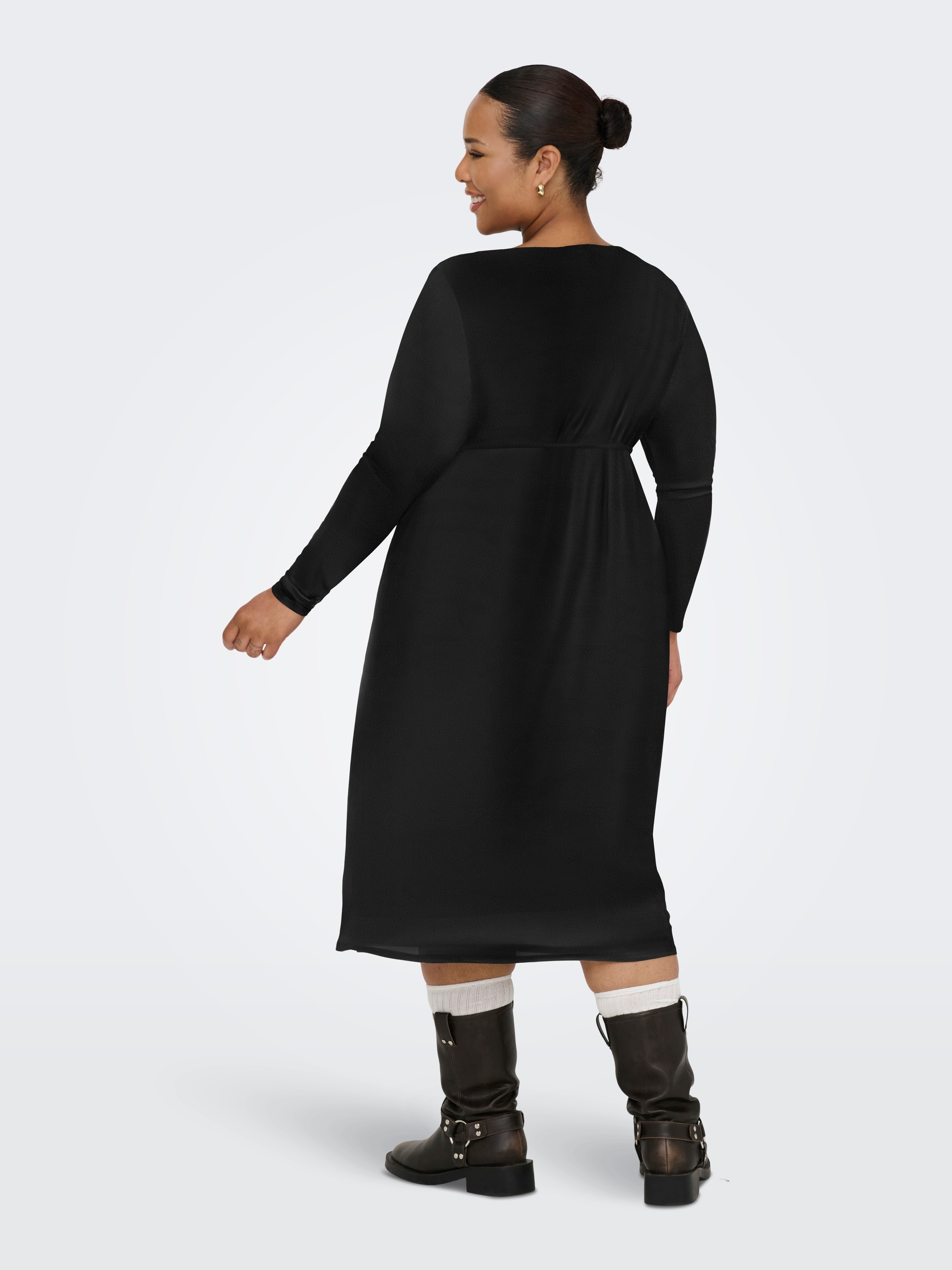 ONLY CARMAKOMA Chiffonkleid "CARFOREST LIFE LS BOATNECK BLK DRESS JRS" Somm günstig online kaufen
