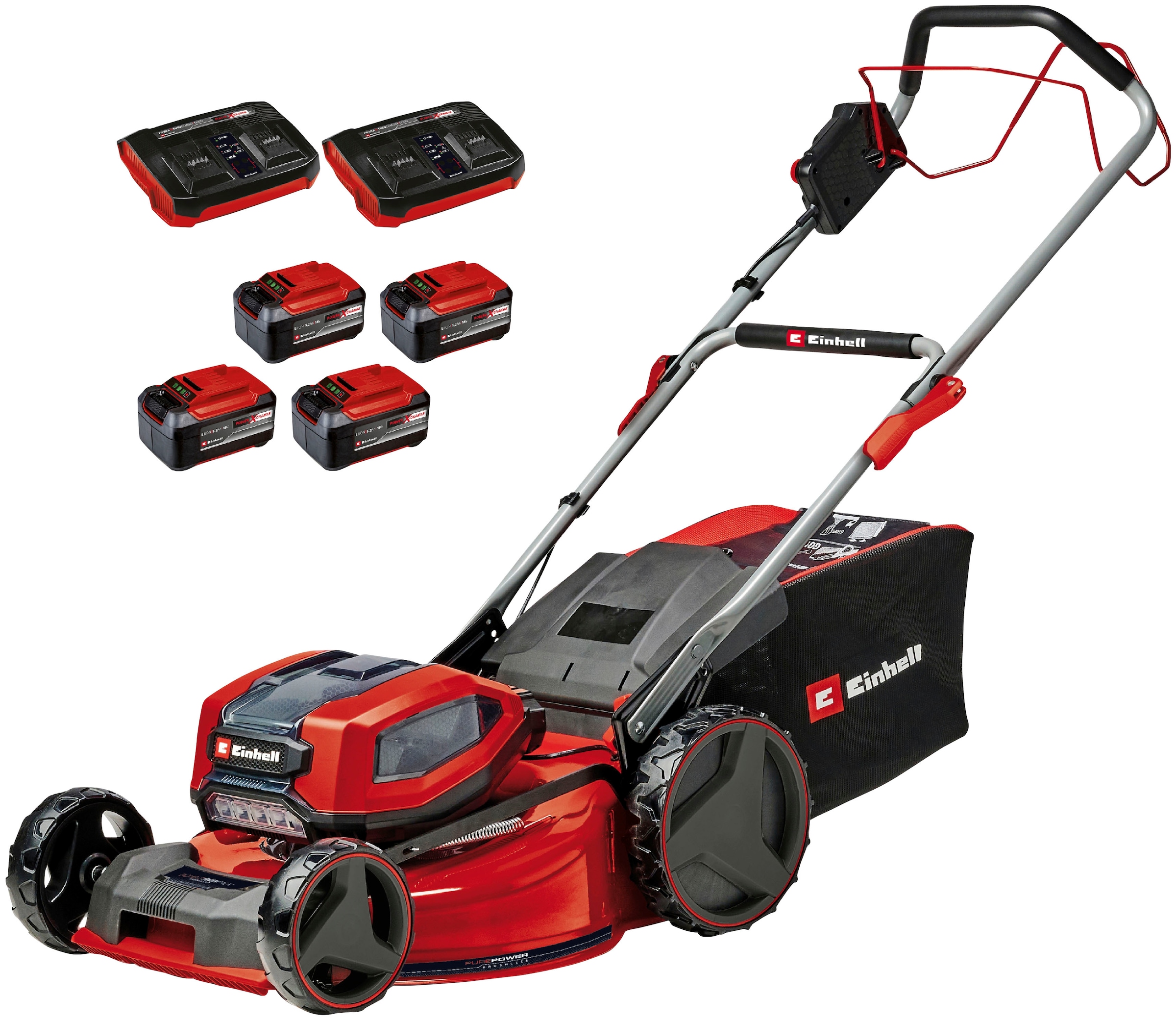 Einhell Akkurasenmäher »Professional GP-CM 36/52 S Li BL«, 4 x 5,2 Ah Plus Akkus und 2 Twincharger