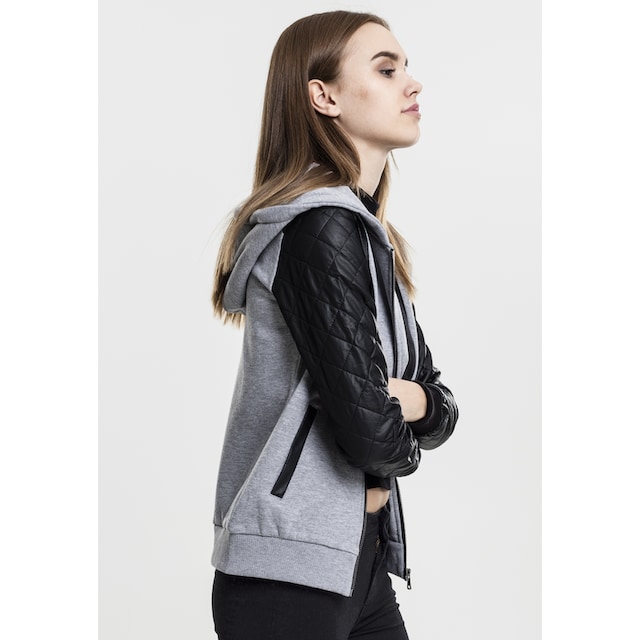 URBAN CLASSICS Sweatjacke »Damen Ladies Diamond Synthetic Leather Sleeve  Zip Hoody«, (1 tlg.) für bestellen | BAUR