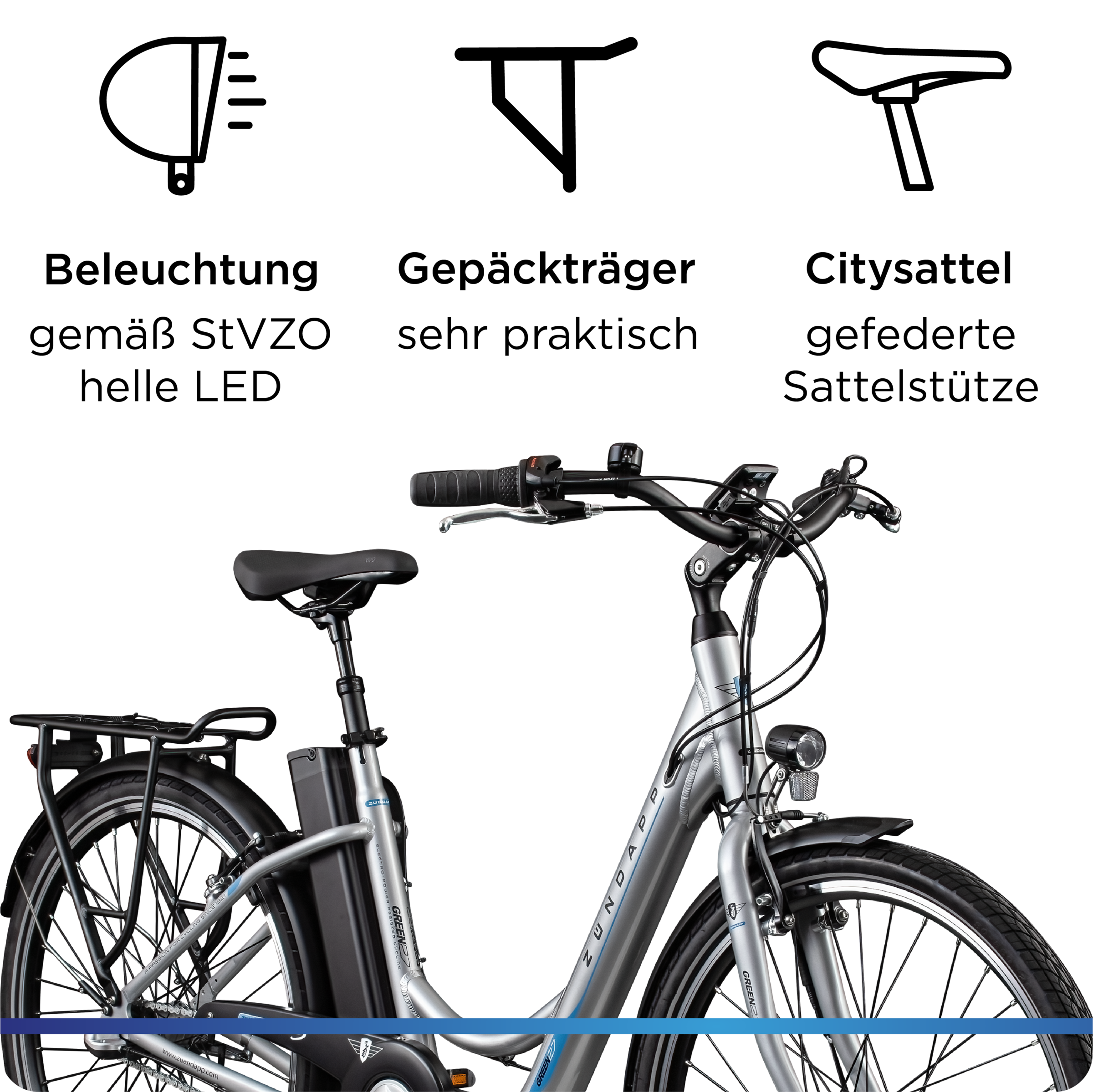 Zündapp »Green 2.7« 3 Gang Nabenschaltung Frontmotor 250 W Pedelec, Elektrofahrrad für Damen u. Herren
