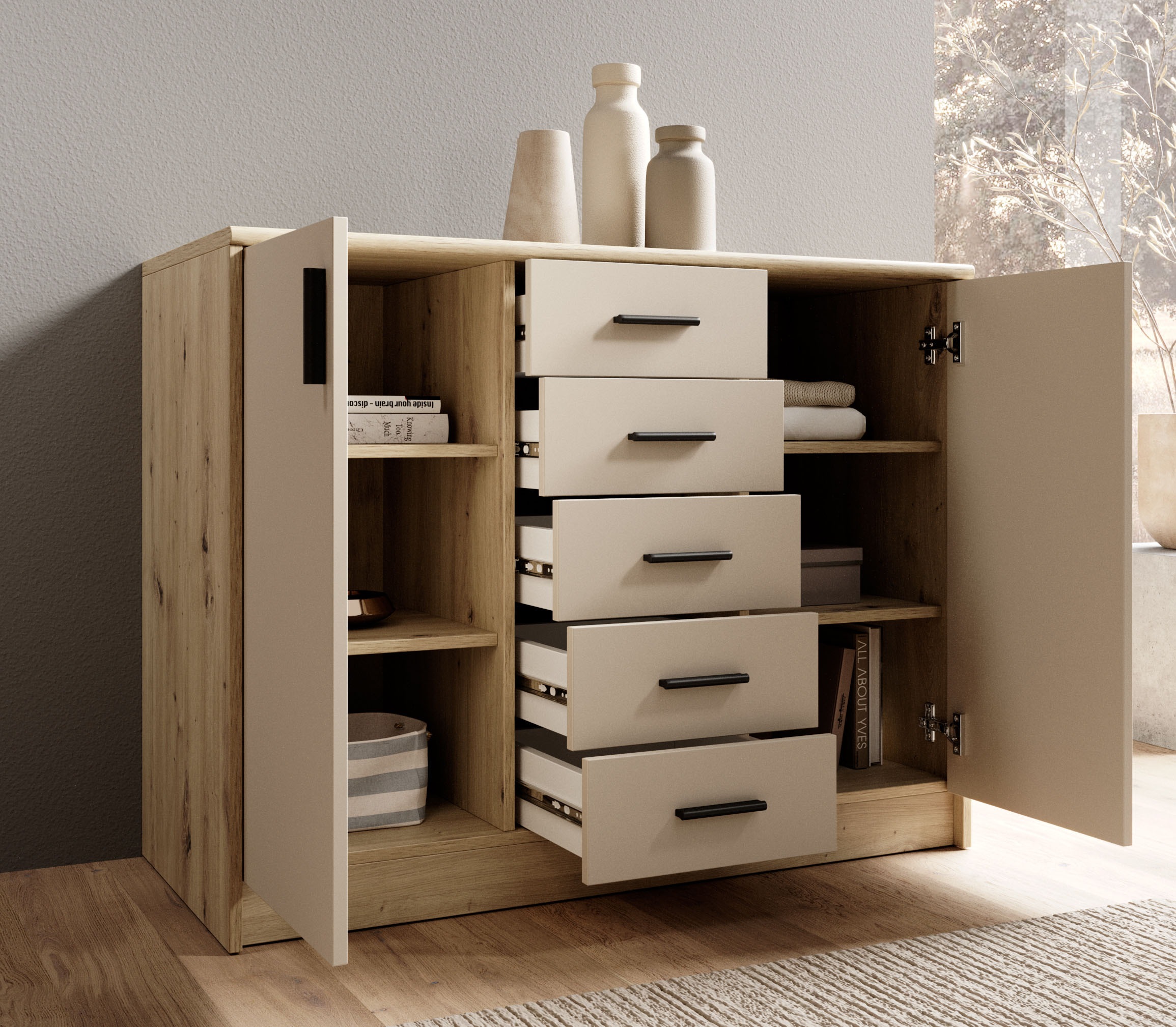 HBZ Sideboard »Nelly Kommode, BxHxT 109x86x50cm«, (1 St.), Breite 109cm, Einlegeböden verstellbar, foliert