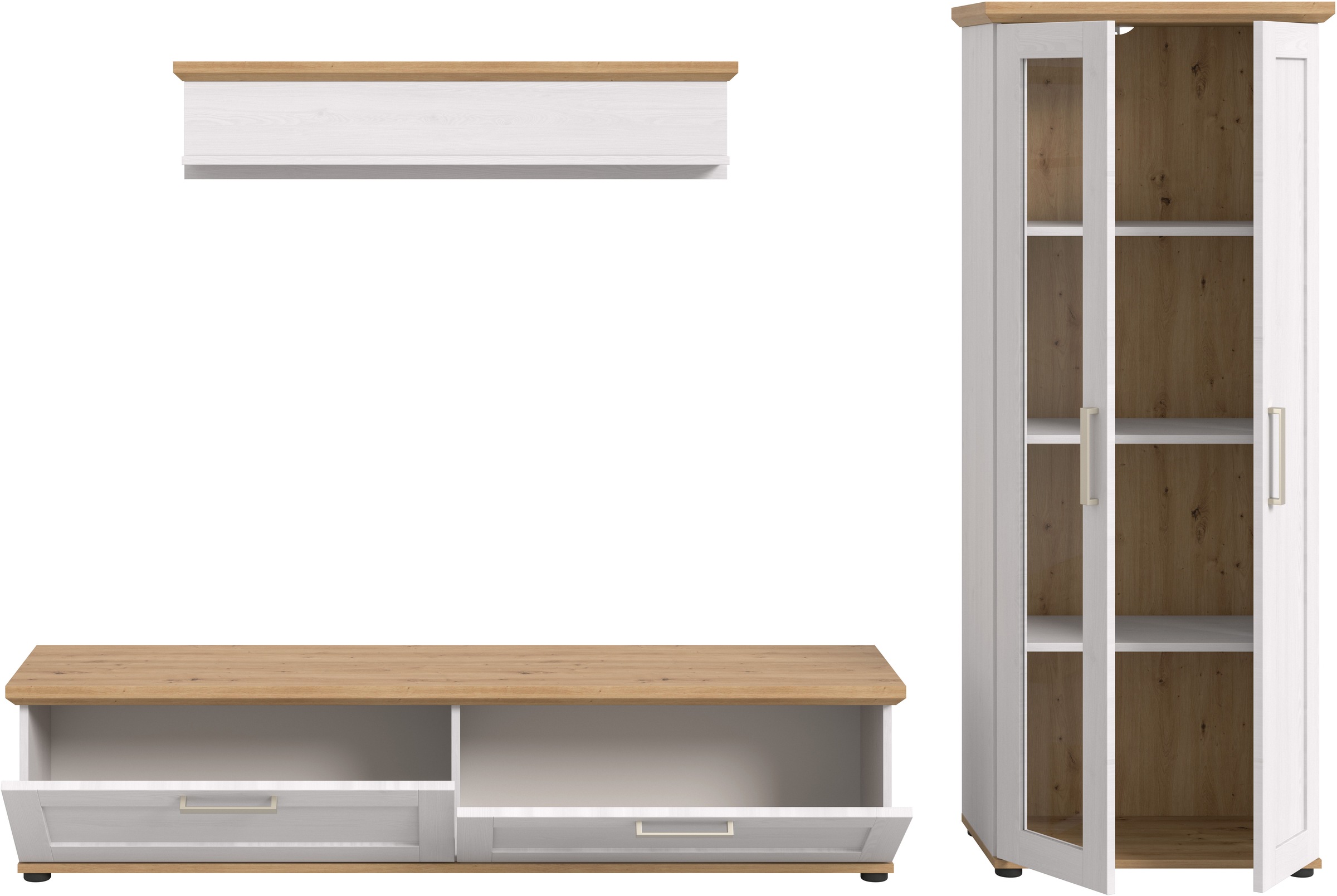 Home affaire Wohnwand »Cosenza«, (Set, 3 St.), Cosenza, Breite: 336 cm, Vitrine, Lowboard, Wandboard