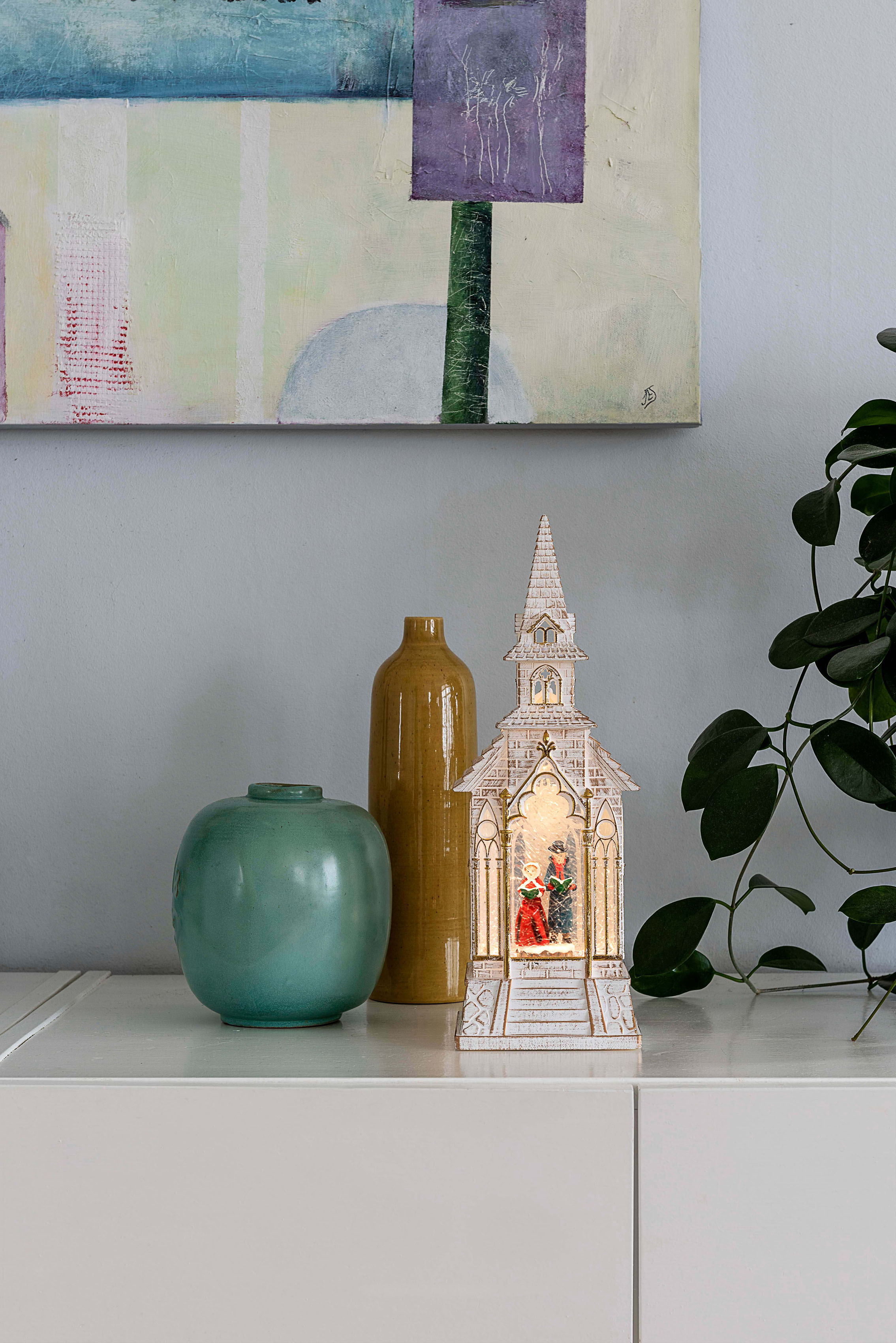 KONSTSMIDE LED Laterne "Weihnachtsdeko" LED-Modul 1 Stk. Warmweiß LED Kirche, weiß, wassergefüllt