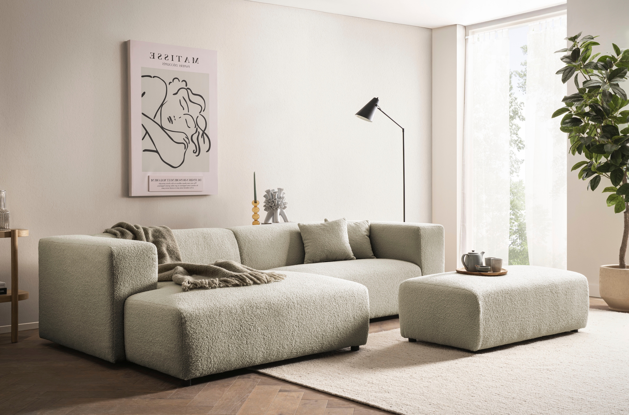 andas Polsterecke »BAKELS, Ecksofa-Set mit Hocker, L-Form mit Schlaffunktion«, Ecksofa-Set (incl. Hocker) im trendigen Megacord