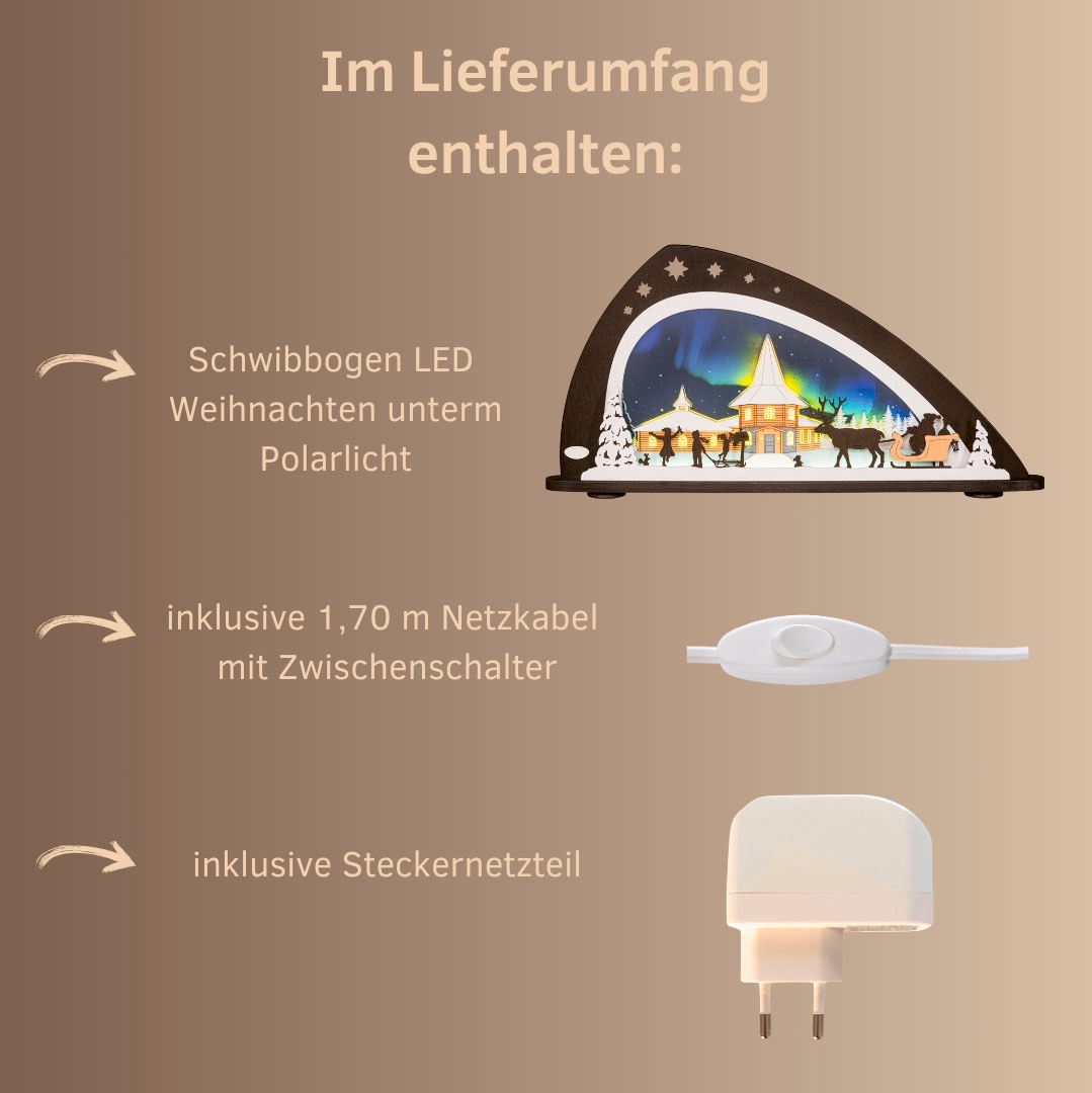 Weigla LED Schwibbogen »Weihnachten unterm Polarlicht, moderner Lichterbogen aus Holz & Acryl«, Erzgebirge garantiert, Weihnachtsdeko Innen, Weihnachtsbeleuchtung