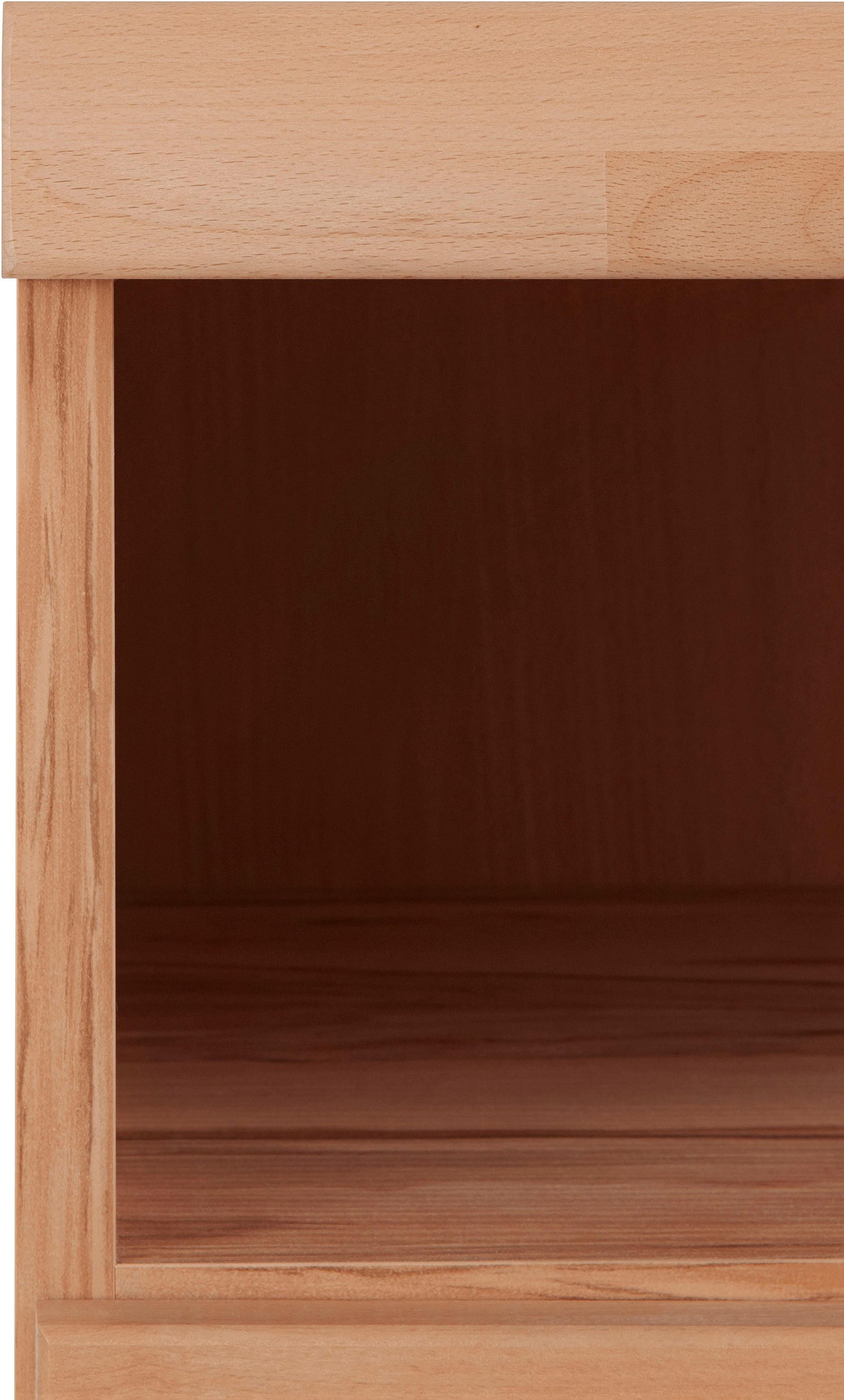 Home affaire Sideboard »Ribe,130cm breit,Fronten Massivholz,2Türen mit gehärtetem Glaseinsatz«, Korpus aus Holzwerkstoff, Metall Griffe,7 Fächer, Böden versetzbar