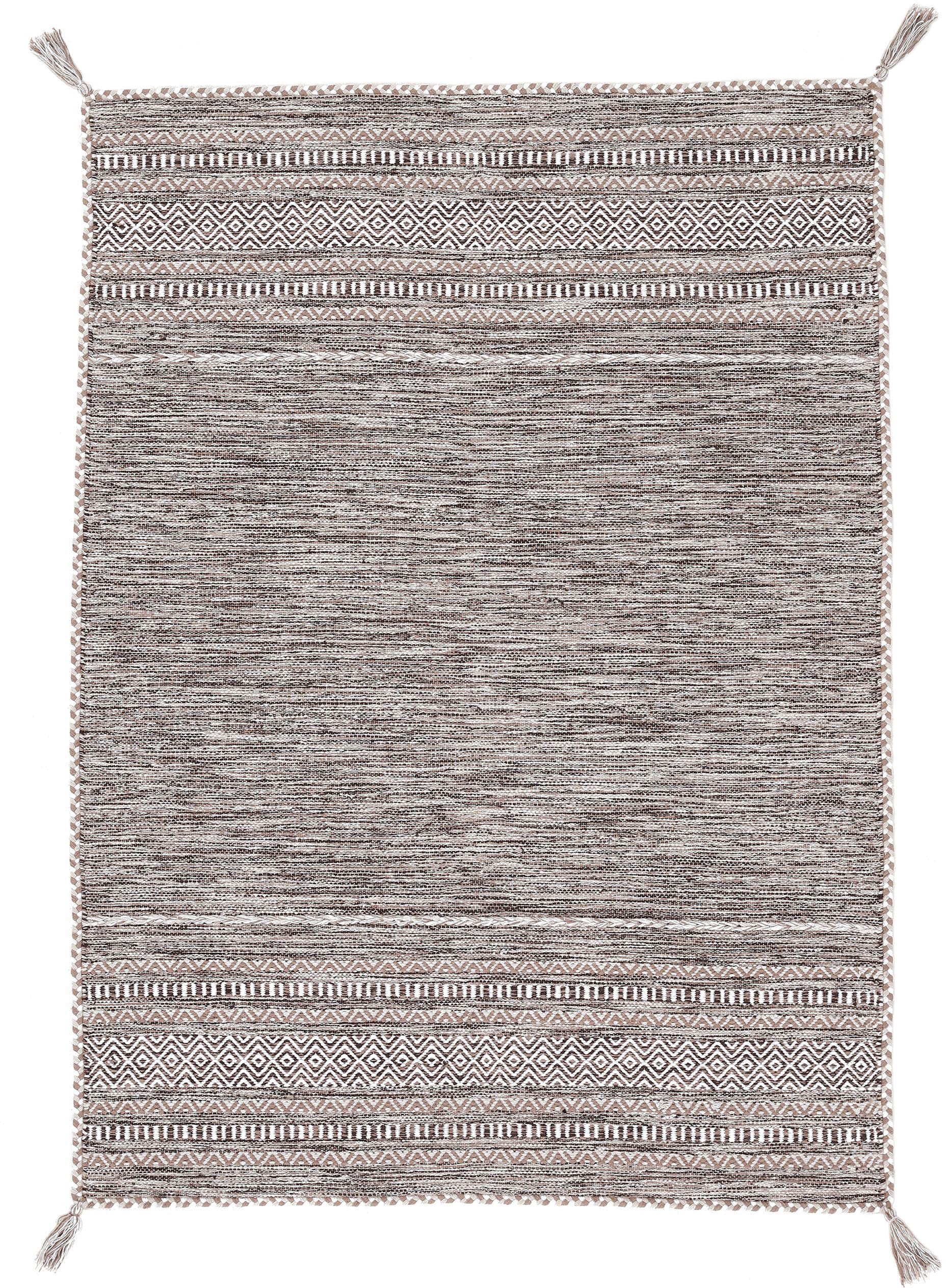 carpetfine Teppich "Kelim Azizi", rechteckig, 5 mm Höhe, Baumwolle, Wendeteppich mit Fransen, Wohnzimmer