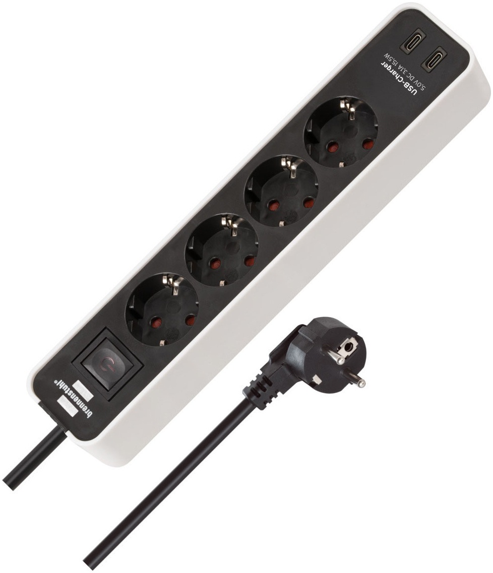 BRENNENSTUHL Steckdosenleiste "Ecolor H05VV-F3G1,5 4-fach 1,5m mit 2 USB-C-Ladebuchsen", 1,5m, weiß, Steckdosenleisten