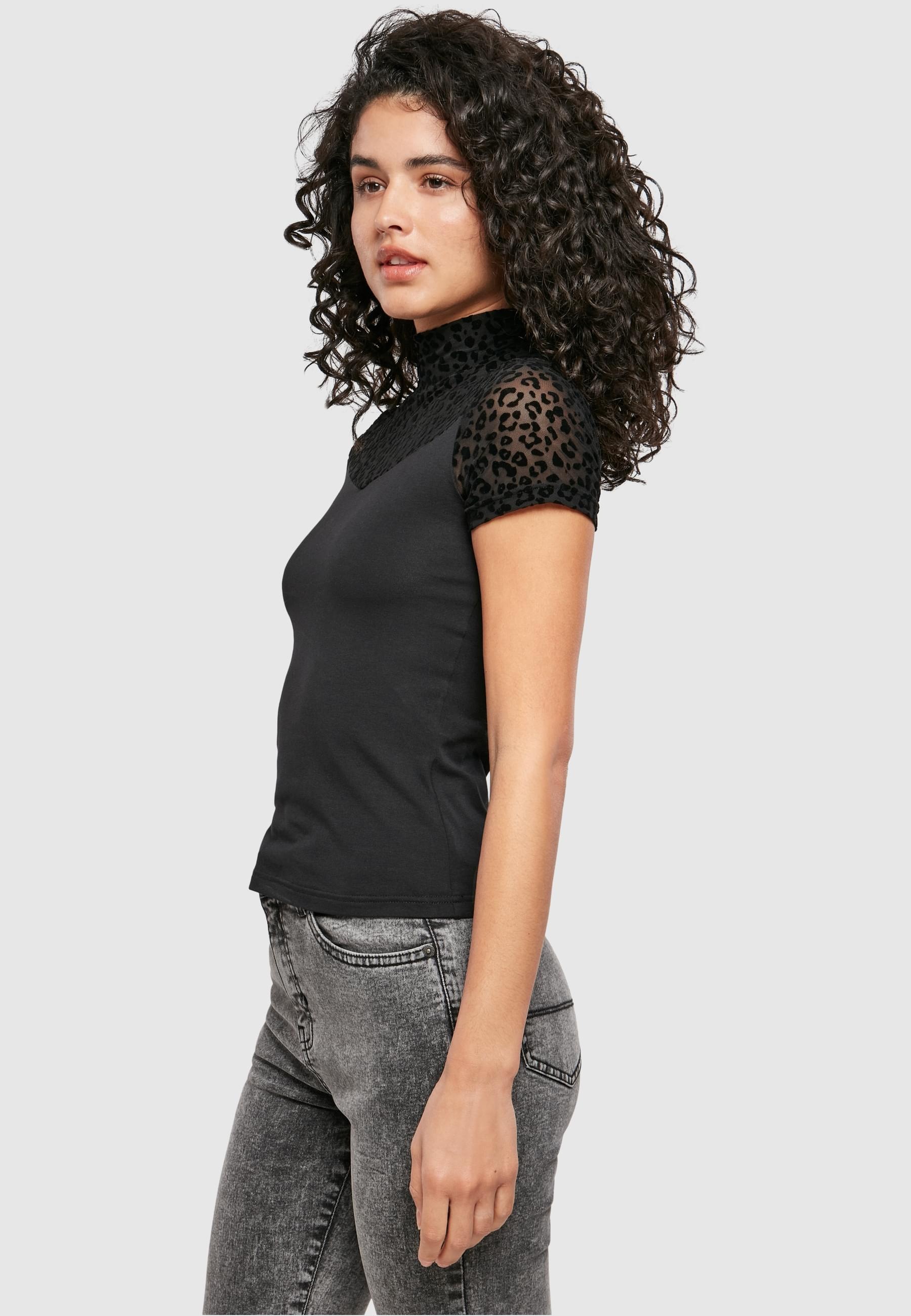 URBAN CLASSICS T-Shirt »Urban Classics Damen Ladies Flock Lace Turtleneck Tee«, (1 tlg.)