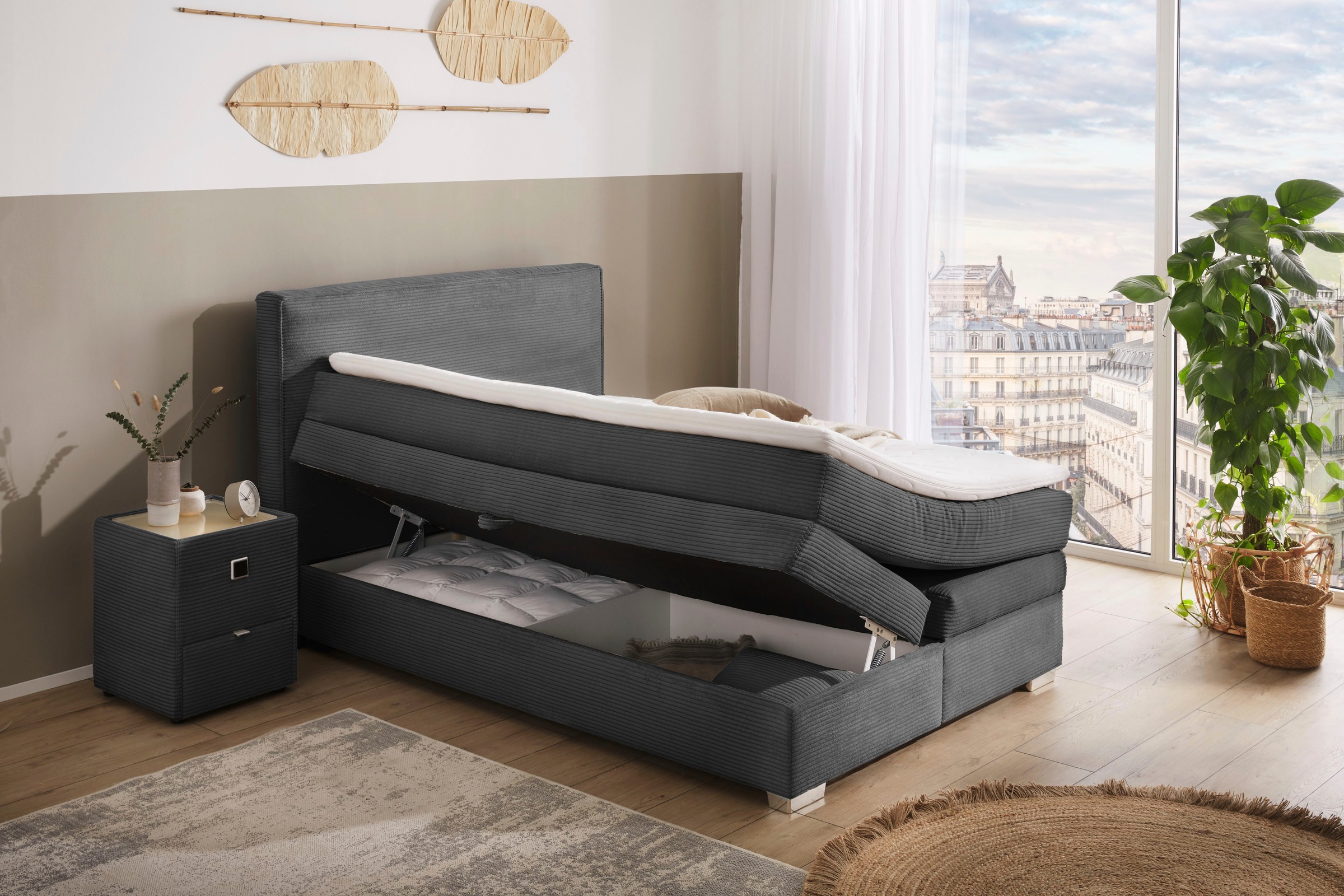 Jockenhöfer Gruppe Boxspringbett »Arabella, 2x 70er Boxen mit Stauraum«, Wende-Bonell-Federkern-Matratze (H2/H3), inkl. Topper