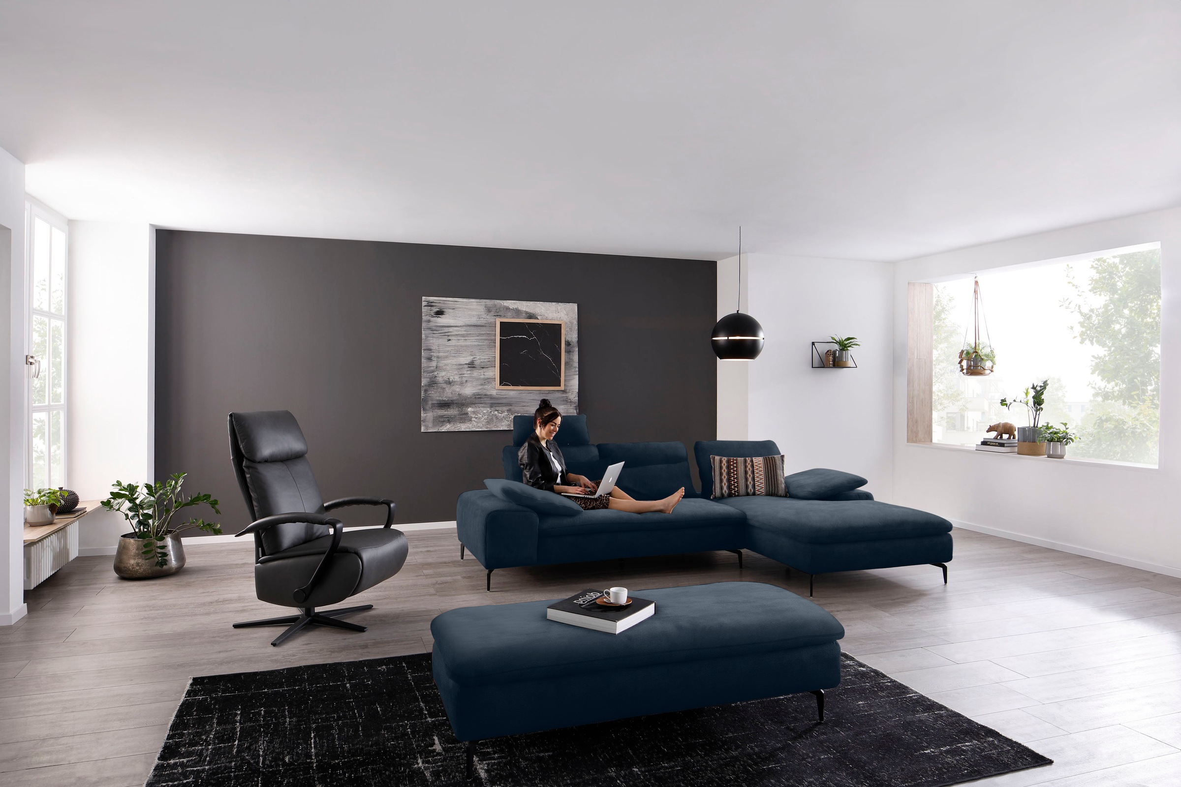 W.SCHILLIG Ecksofa »valentinoo, Designsofa, bequem, elegant und zeitlos, L-Form«, (Set), inklusive Hocker, mit Sitztiefenverstellung, Breite 299 cm