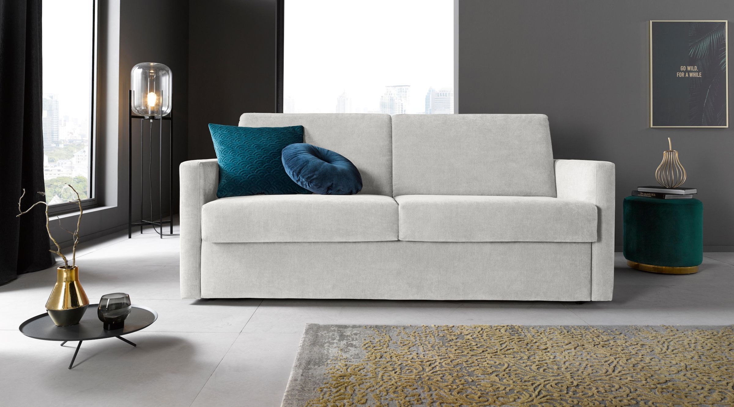 Places of Style Schlafsofa »GOLDPOINT 182cm, Dauerschläfer, Liegefläche 140/200 cm,«, 3-Sitzer mit Bettfunktion, Bonell-Federkernmatratze