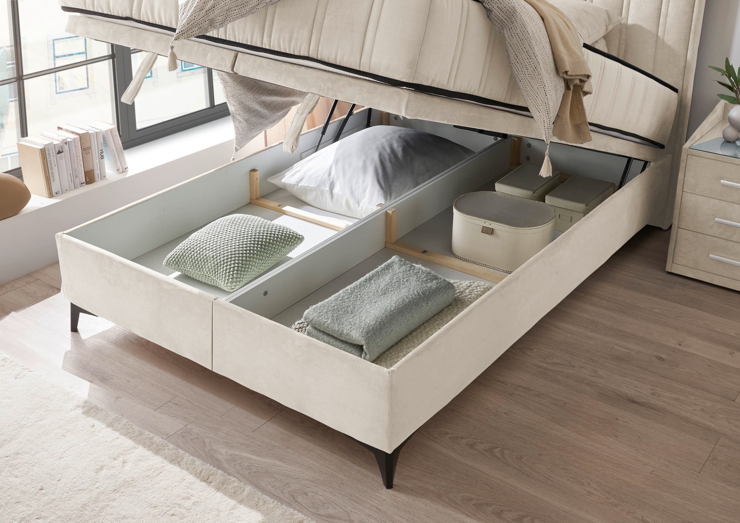 ED EXCITING DESIGN Boxbett »Monroe inkl. Bettkasten, erhältlich in den Breiten 120cm & 140cm«, Duo-Matratze - feste Seite mit Kokosmatte