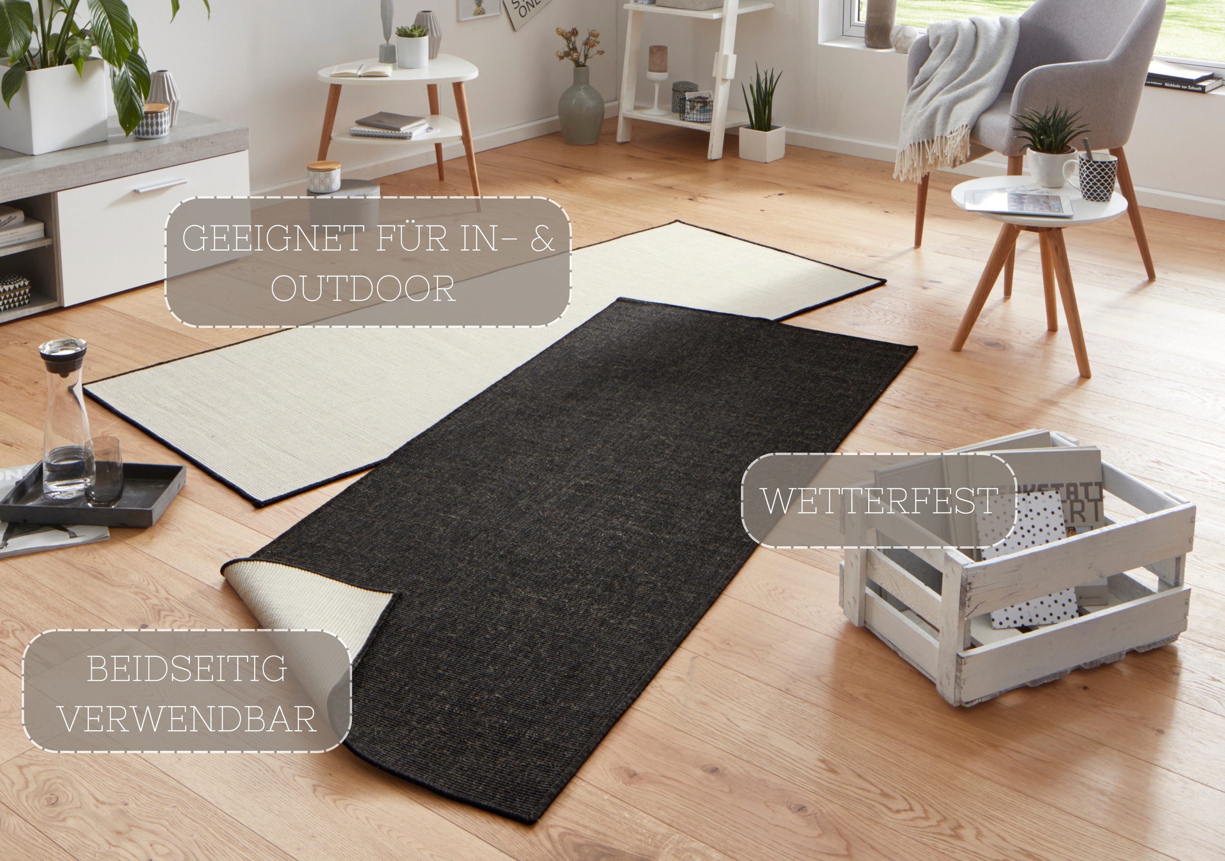 NORTHRUGS Teppich »Miami Wendeteppich«, rechteckig, 5 mm Höhe, In-& Outdoor, Wetterfest, Balkon, Läufer, Wohnzimmer, Wasserfest