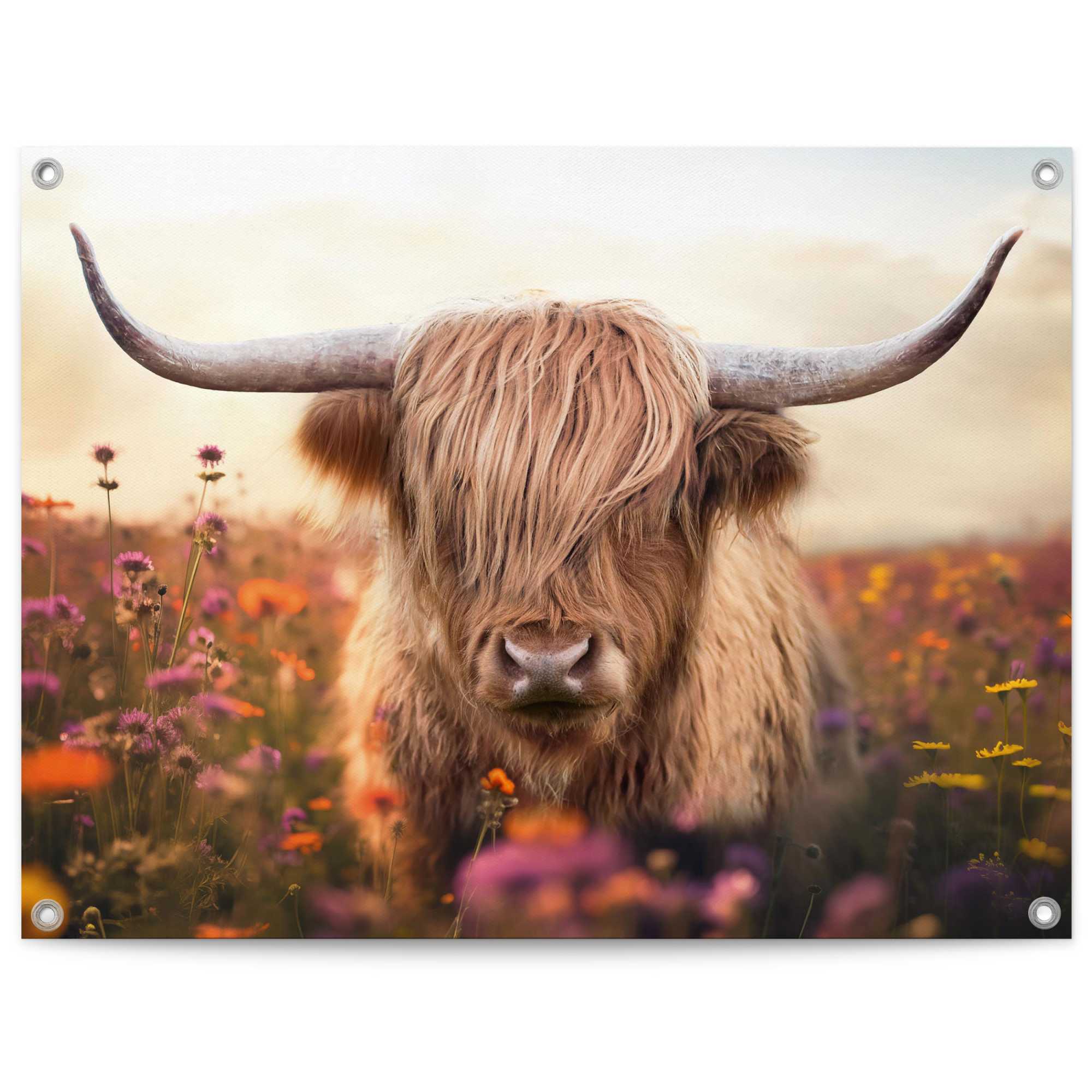 Reinders Poster "Spring Highlander" Garten - Schottischer Hochländer - Beige - Leinwand - Tiere - 80x60 cm