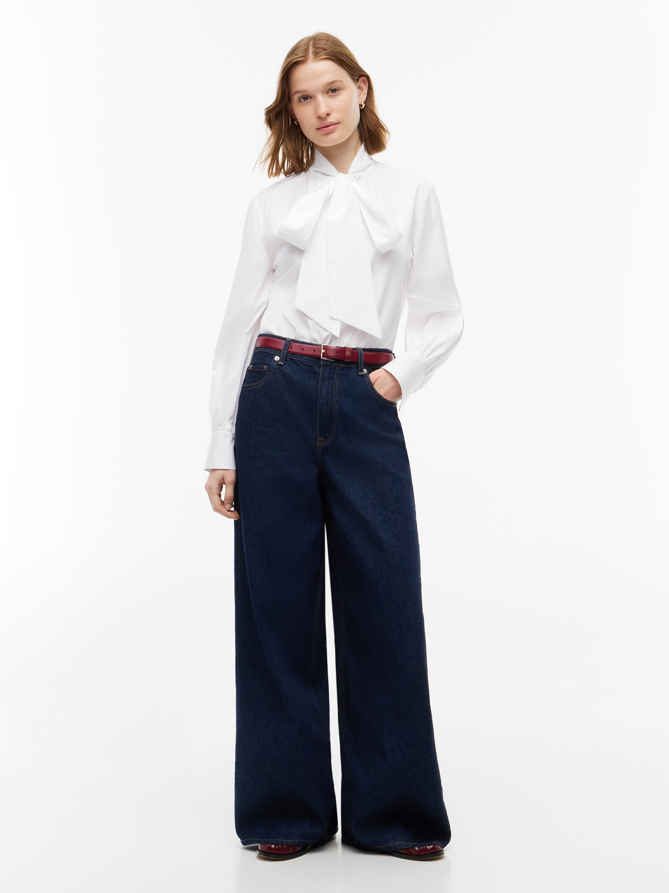Tommy Hilfiger Langarmbluse »POPLIN BOW TIE LS SHIRT« Baumwolle