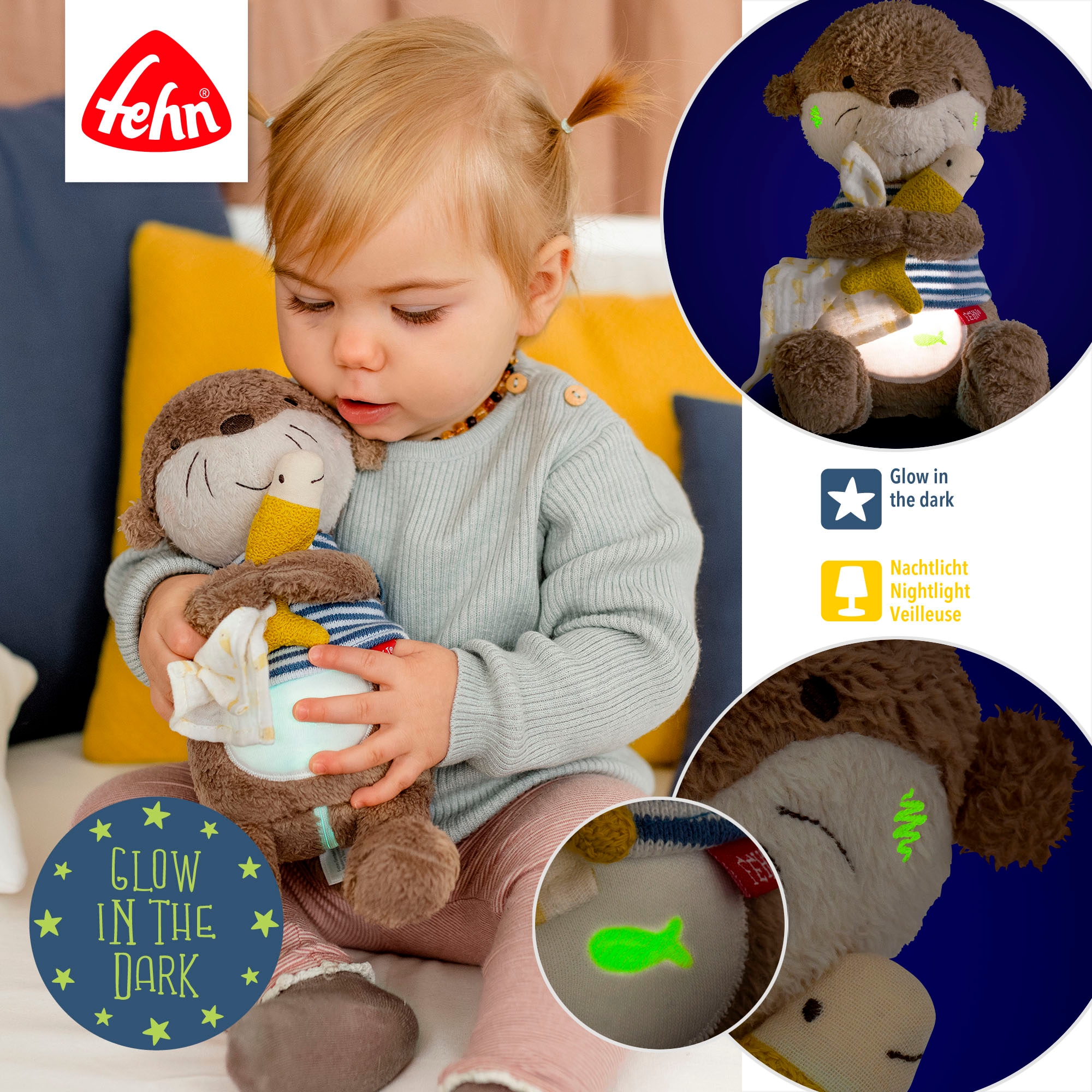 Fehn Kuscheltier »Otter Theo, Nachtlicht«, mit »Glow-in-the-dark«-Bestickung & Nachtlicht-Modul